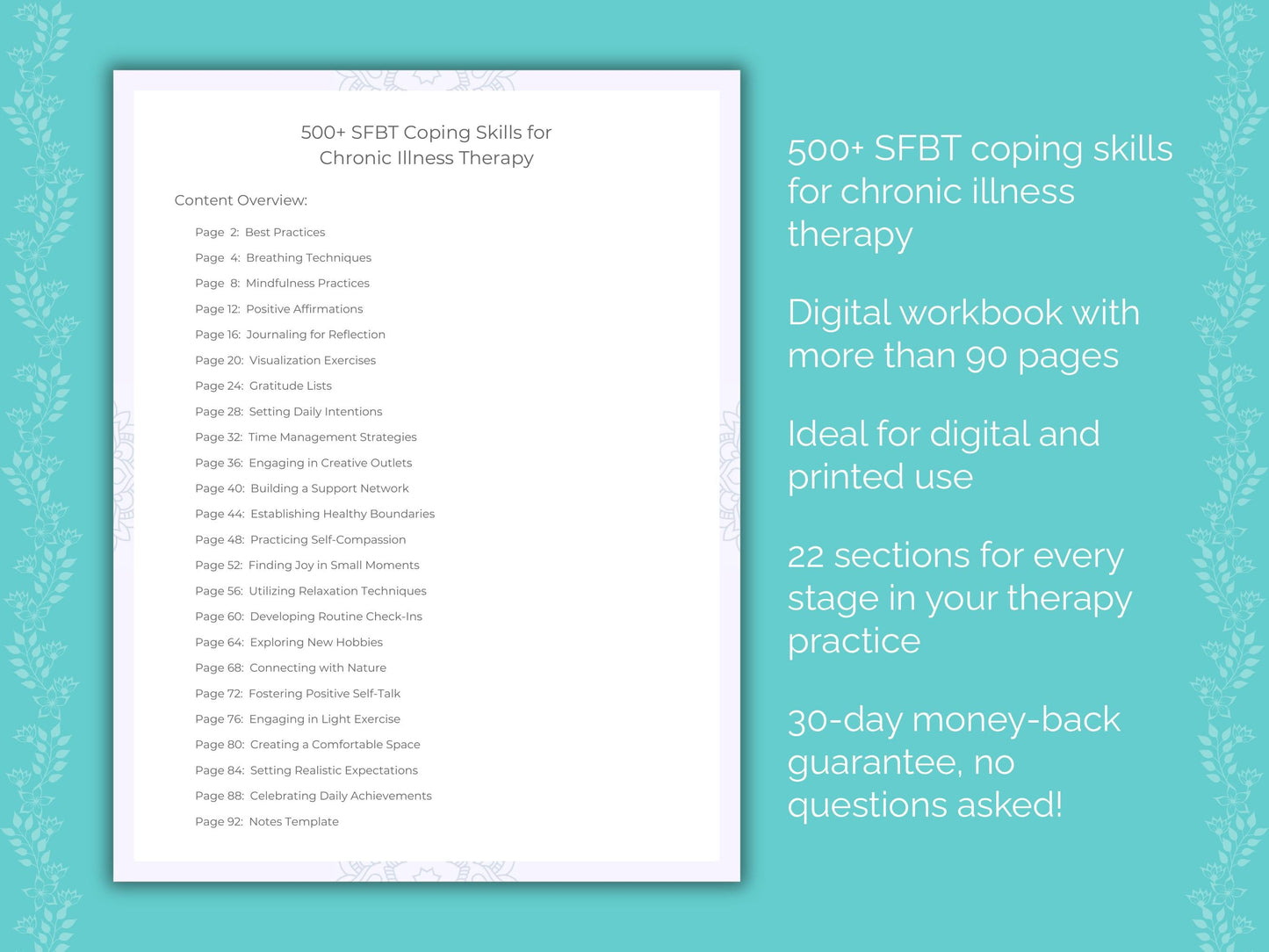 Chronic Illness Solution-Focused Brief Therapy (SFBT) Therapist Worksheets