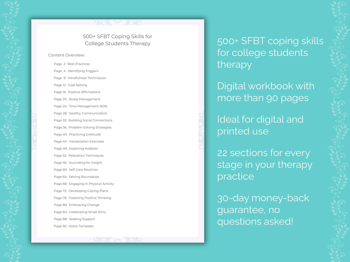 College Students Solution-Focused Brief Therapy (SFBT) Therapist Worksheets