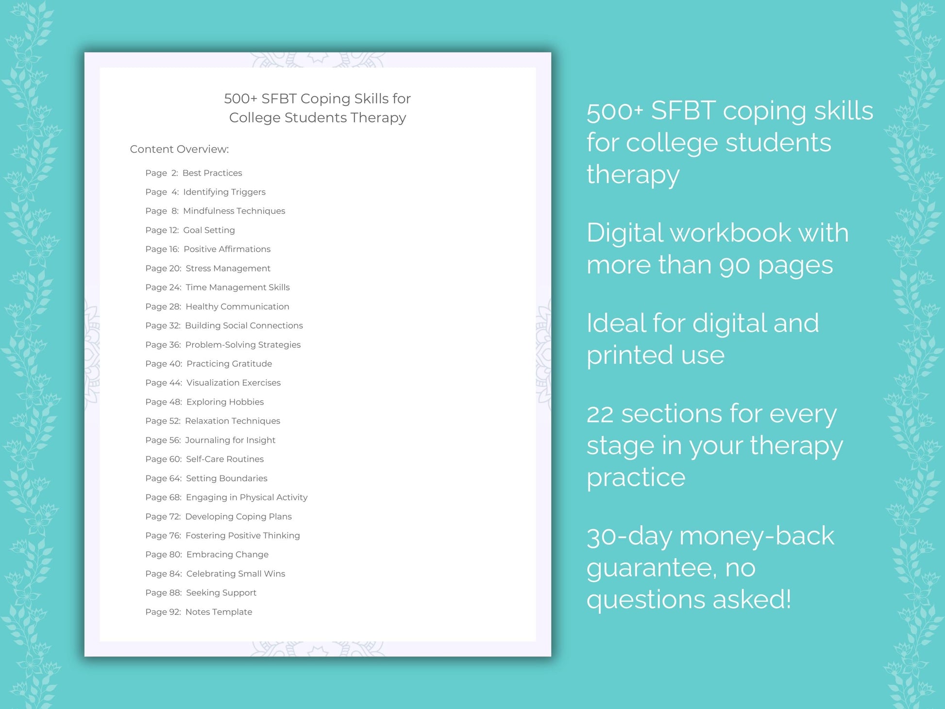 College Students Solution-Focused Brief Therapy (SFBT) Therapist Worksheets