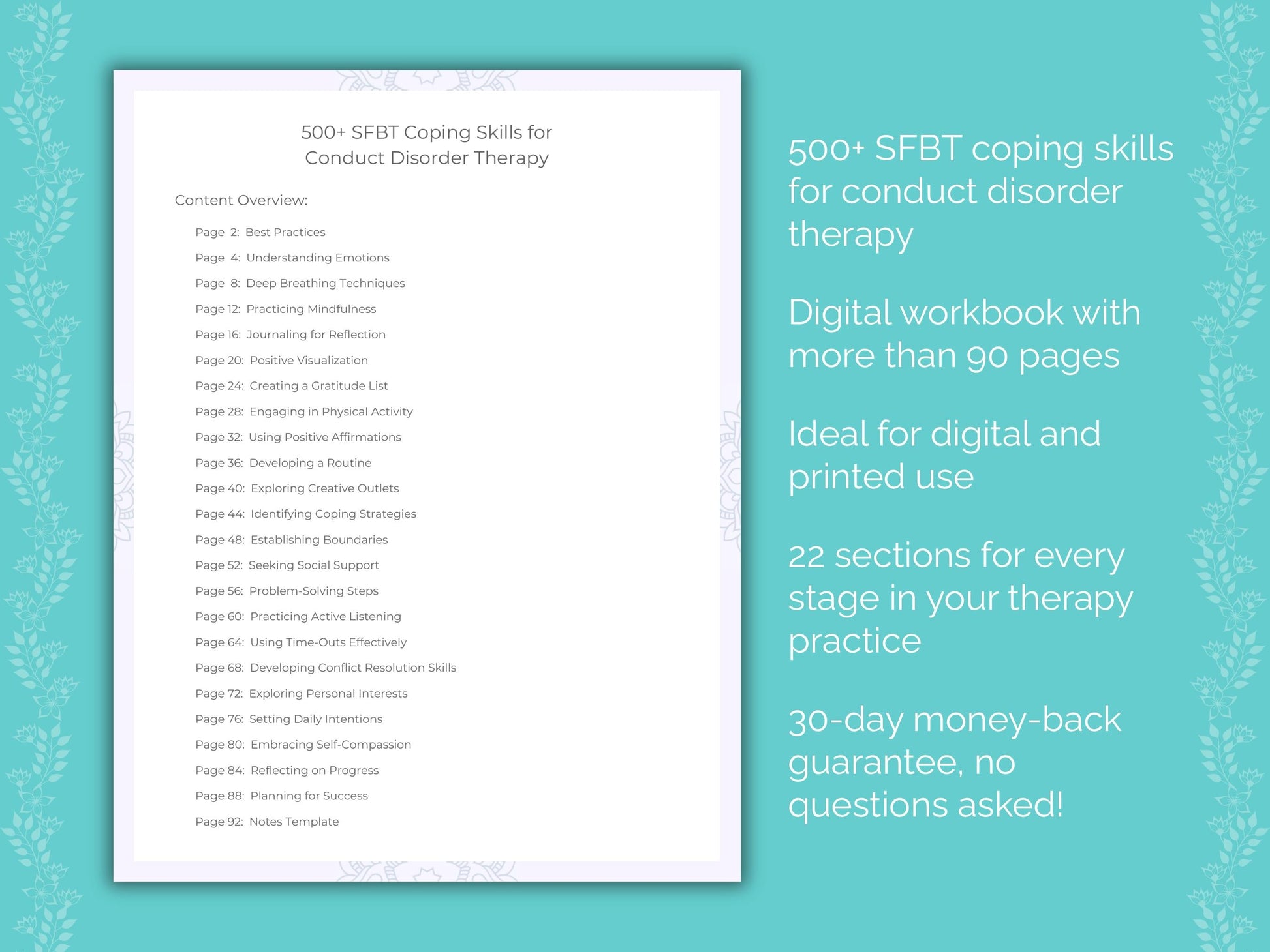 Conduct Disorder Solution-Focused Brief Therapy (SFBT) Therapist Worksheets