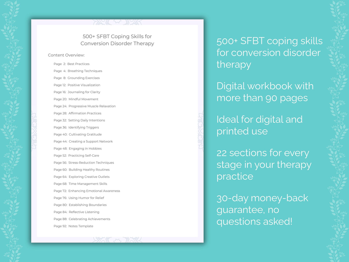 Conversion Disorder Solution-Focused Brief Therapy (SFBT) Therapist Worksheets