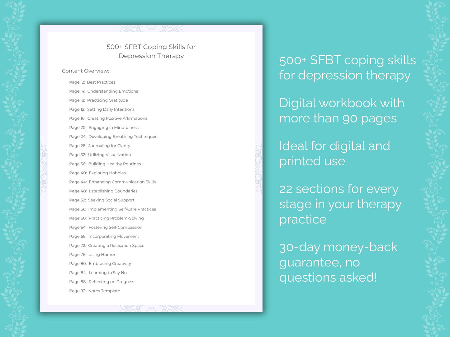 Depression Solution-Focused Brief Therapy (SFBT) Therapist Worksheets