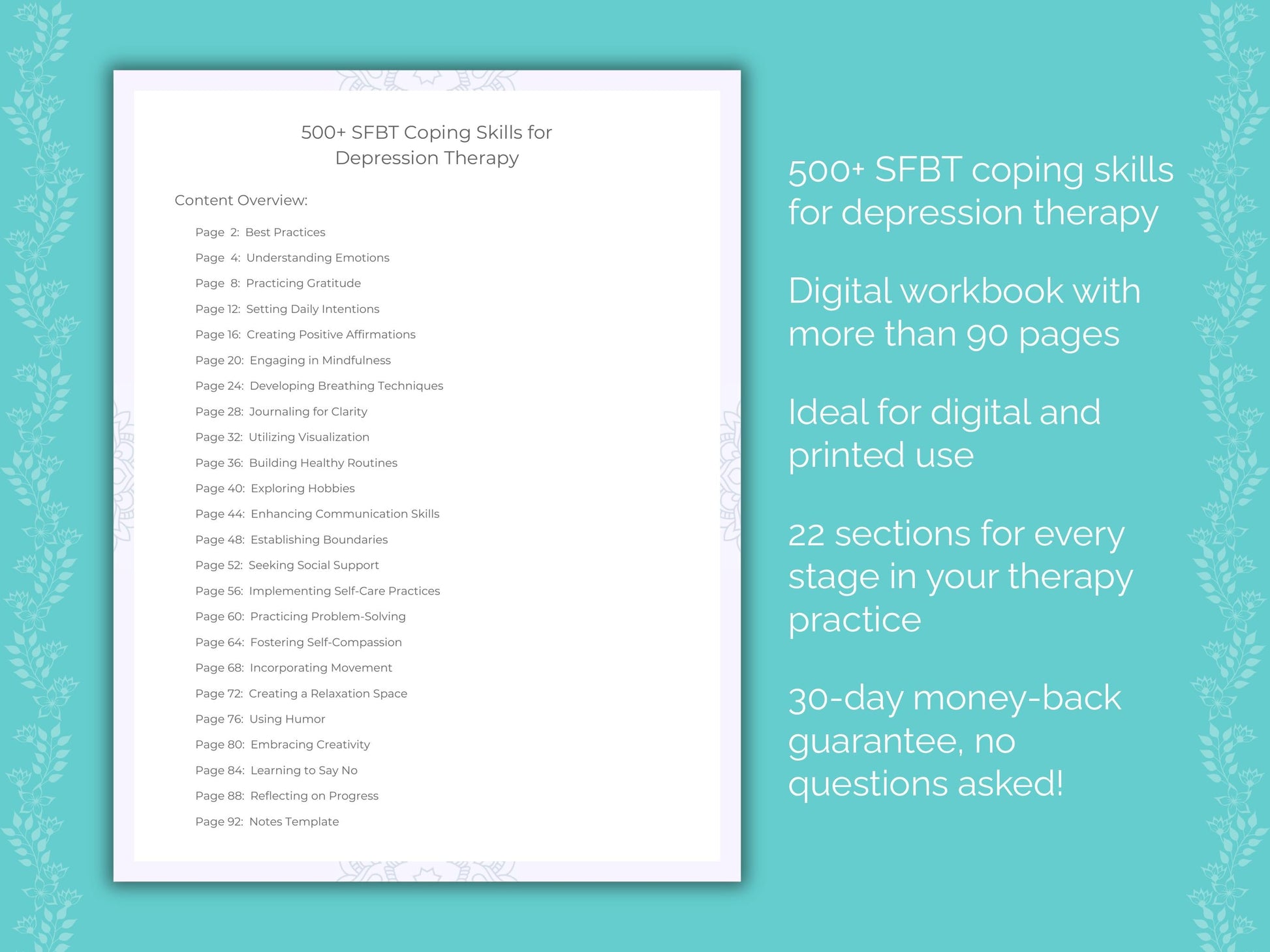 Depression Solution-Focused Brief Therapy (SFBT) Therapist Worksheets