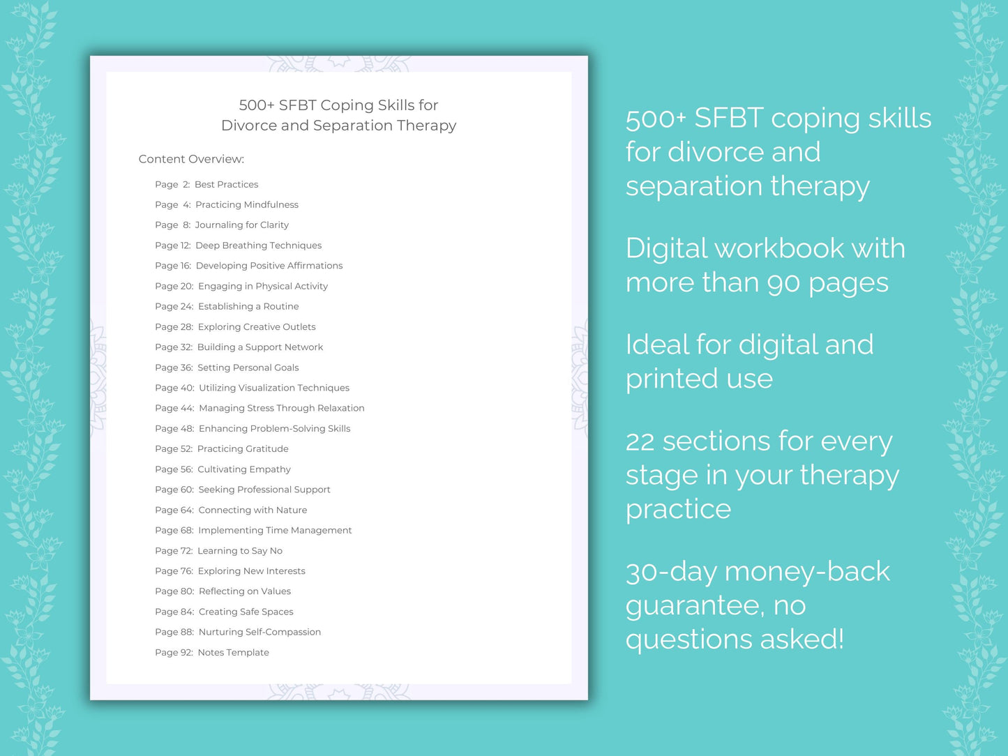 Divorce and Separation Solution-Focused Brief Therapy (SFBT) Therapist Worksheets