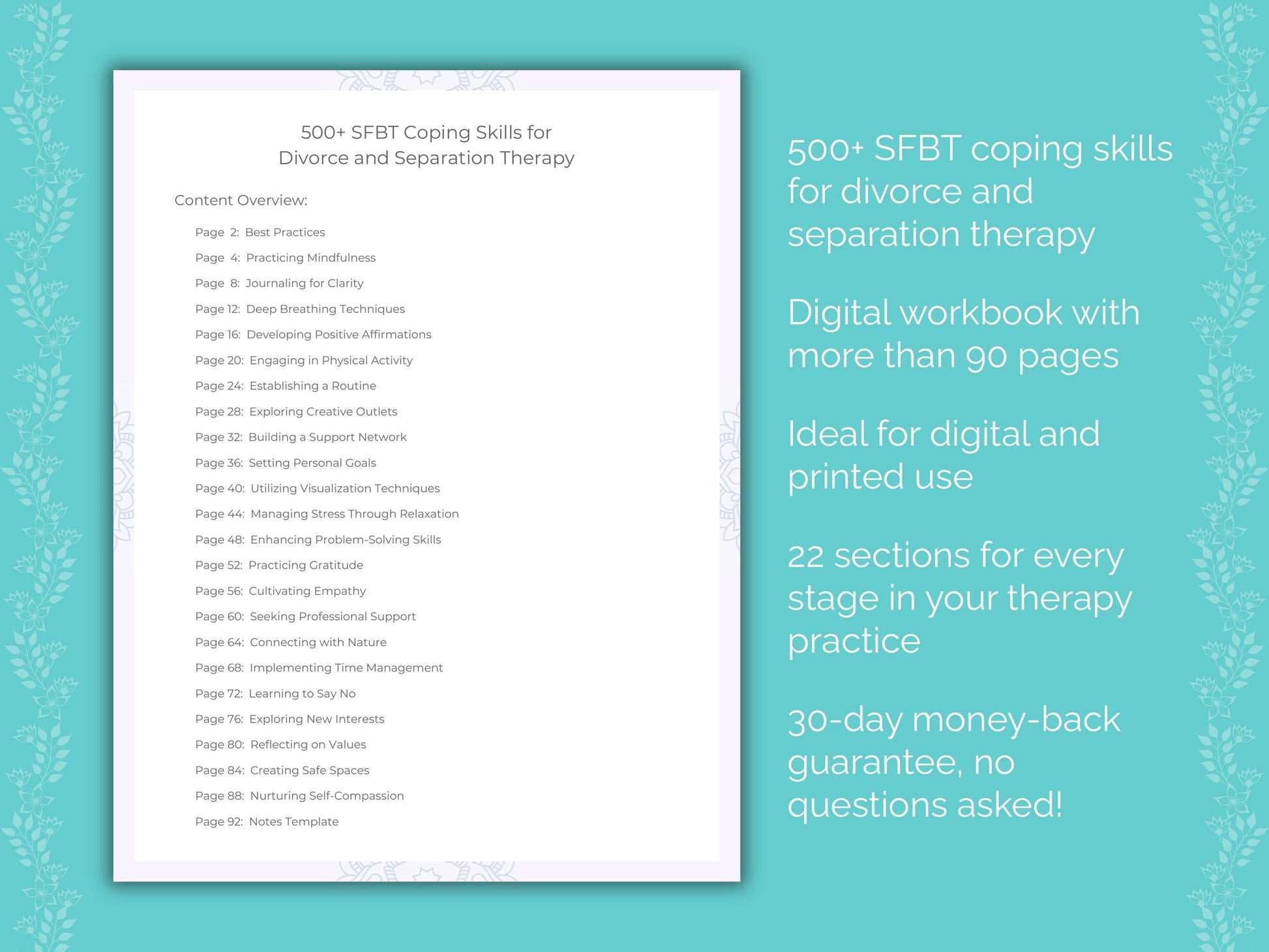 Divorce and Separation Solution-Focused Brief Therapy (SFBT) Therapist Worksheets