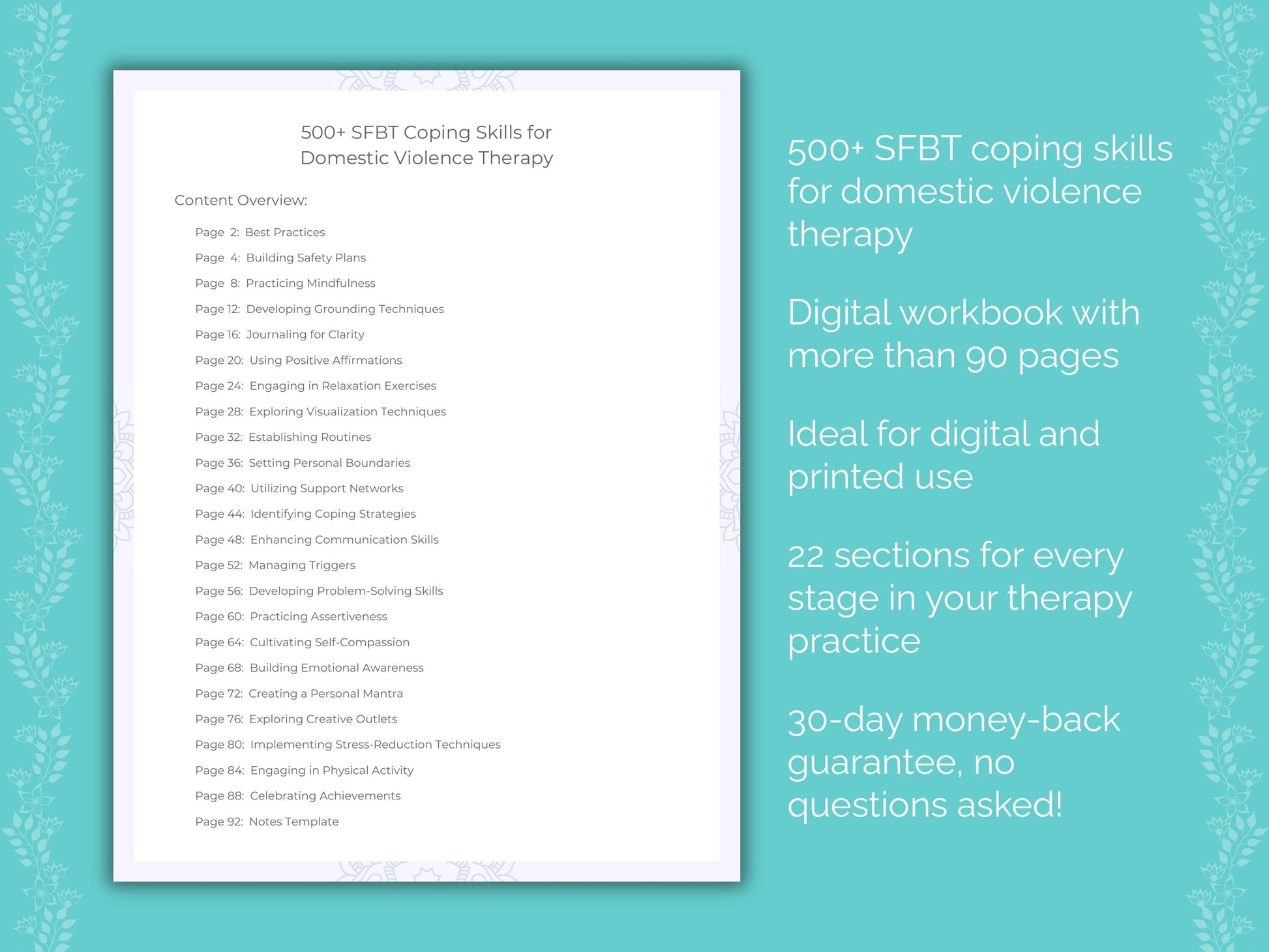 Domestic Violence Solution-Focused Brief Therapy (SFBT) Therapist Worksheets