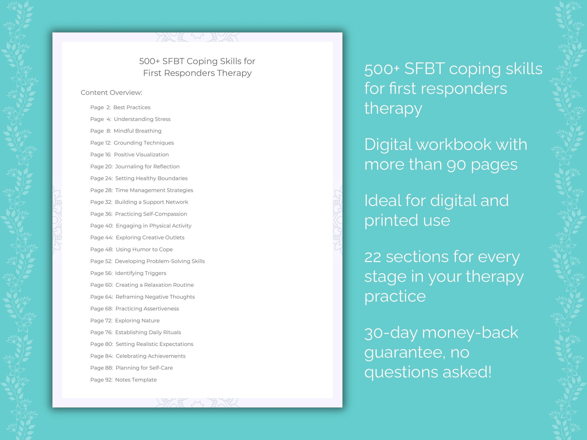 First Responders Solution-Focused Brief Therapy (SFBT) Therapist Worksheets