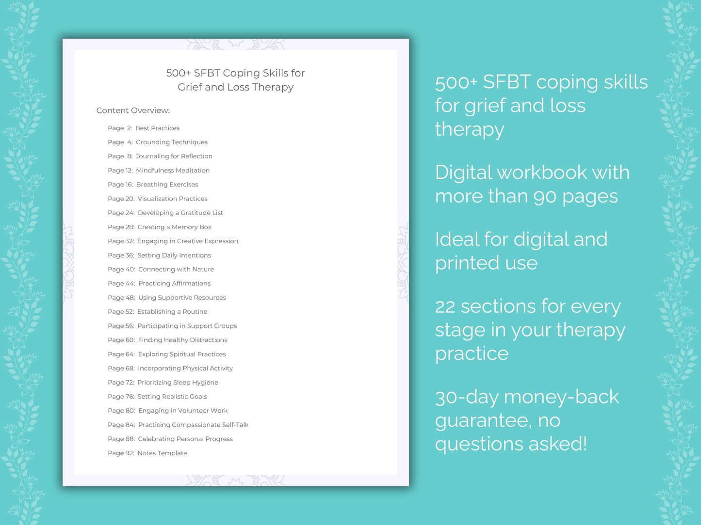 Grief and Loss Solution-Focused Brief Therapy (SFBT) Therapist Worksheets