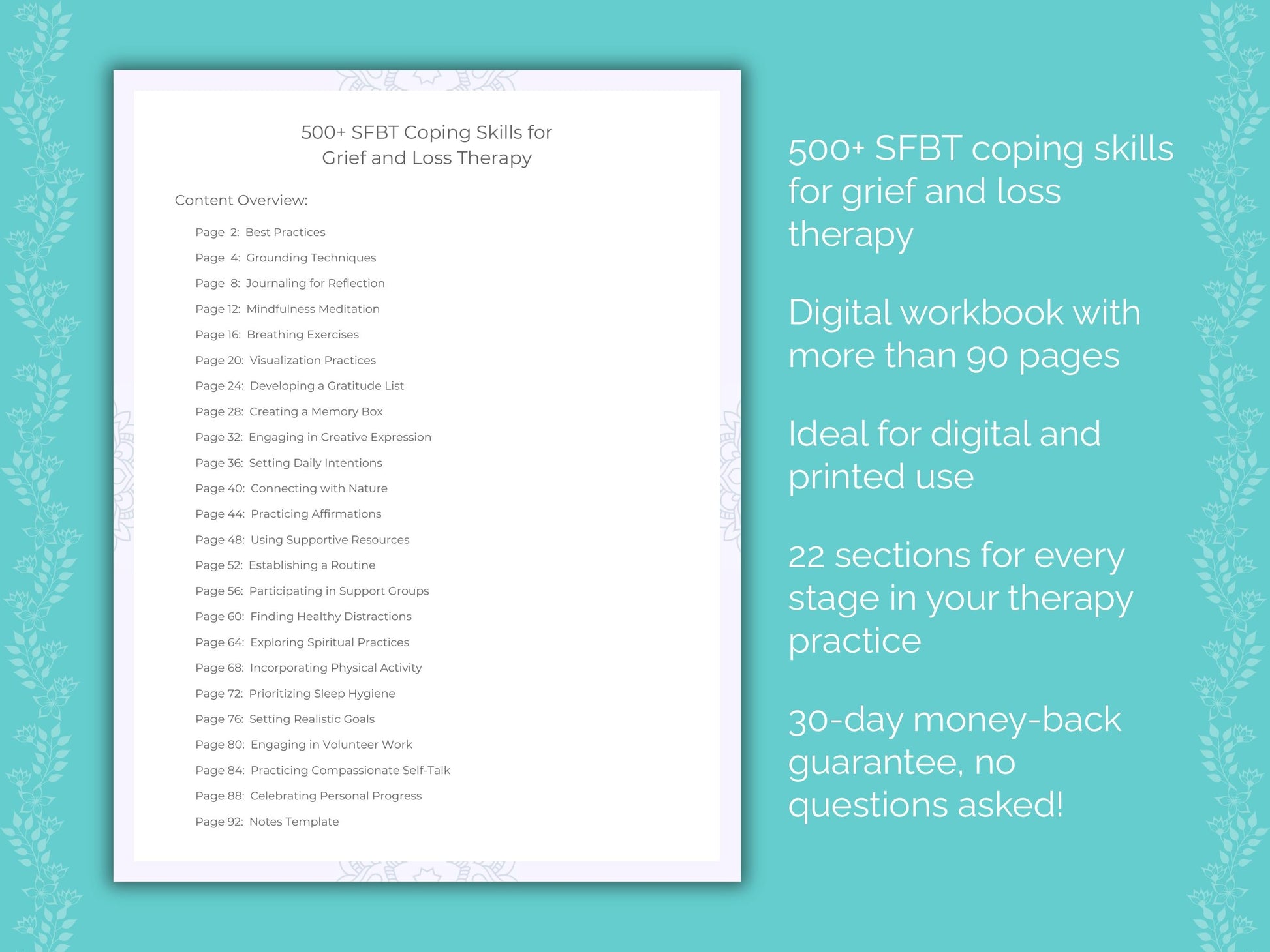 Grief and Loss Solution-Focused Brief Therapy (SFBT) Therapist Worksheets