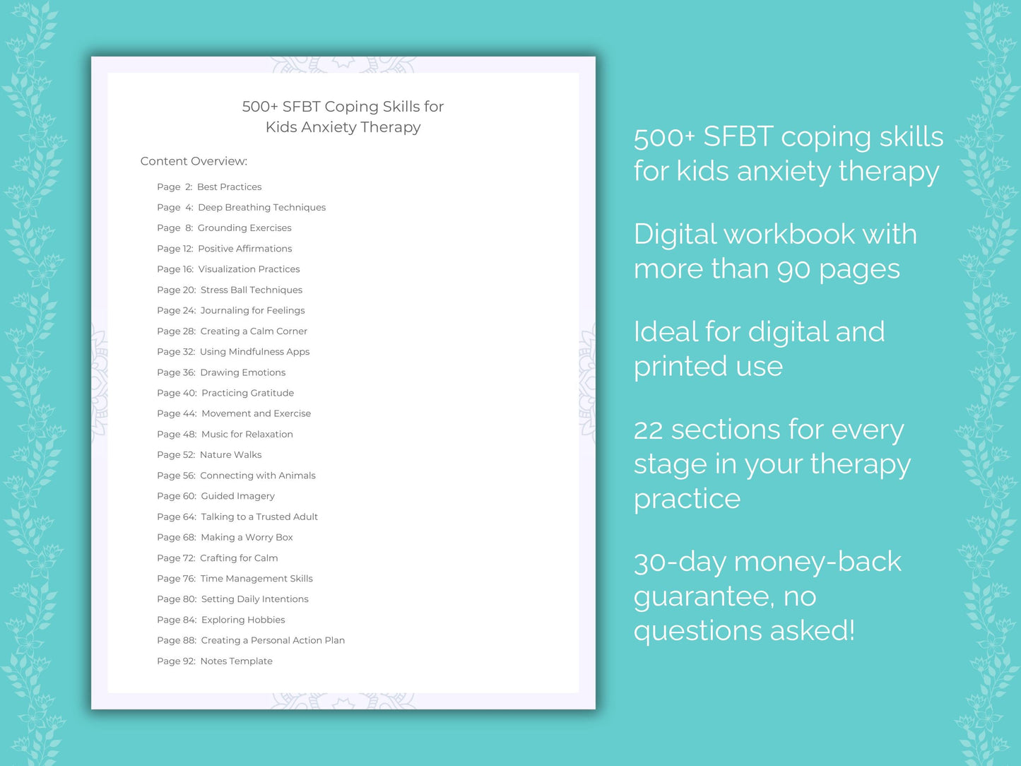 Kids Anxiety Solution-Focused Brief Therapy (SFBT) Therapist Worksheets