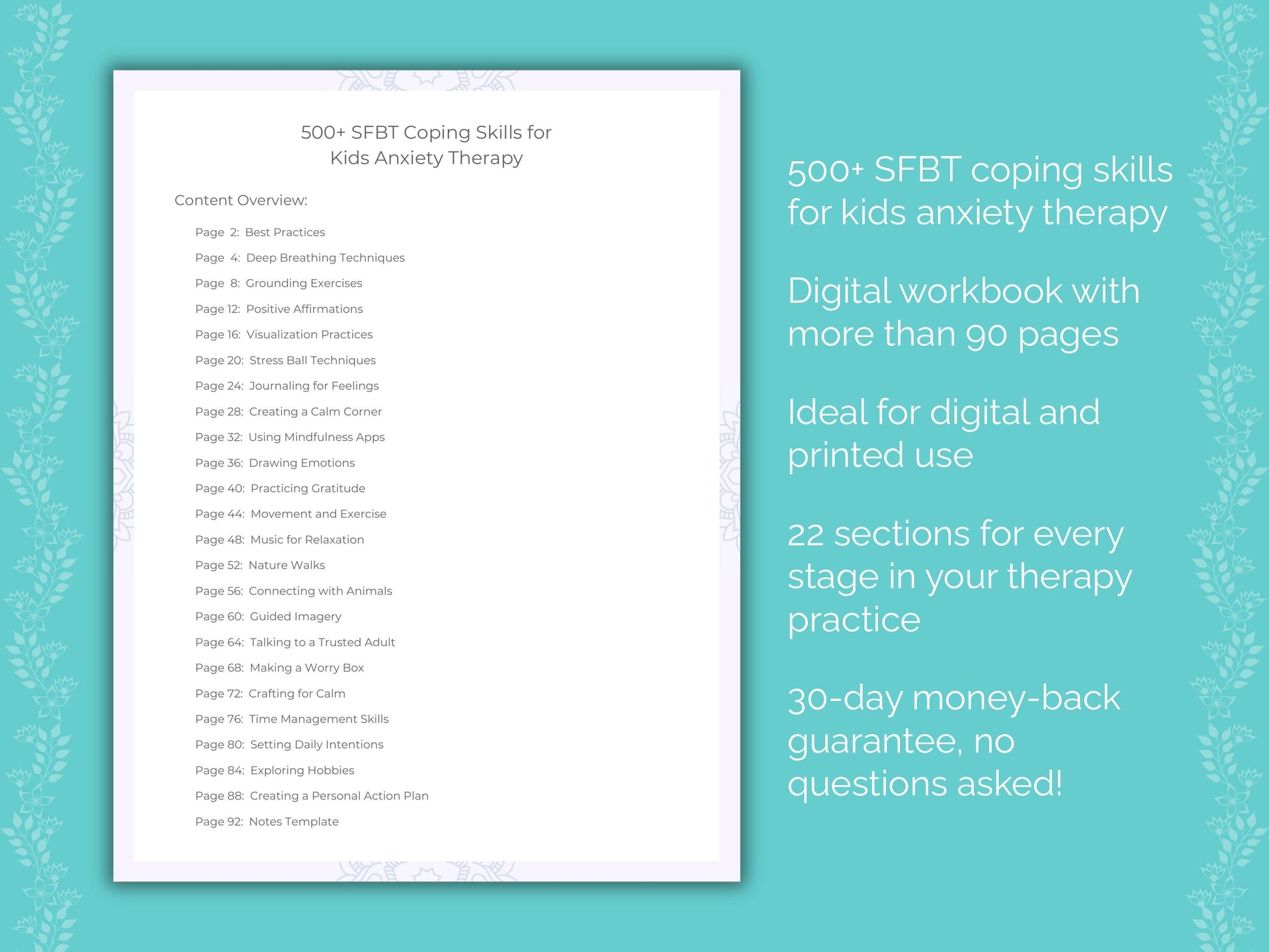 Kids Anxiety Solution-Focused Brief Therapy (SFBT) Therapist Worksheets