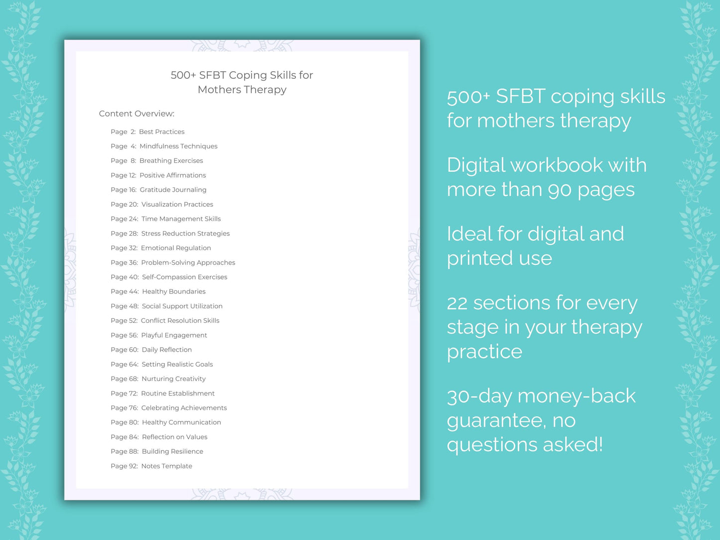 Mothers Solution-Focused Brief Therapy (SFBT) Therapist Worksheets