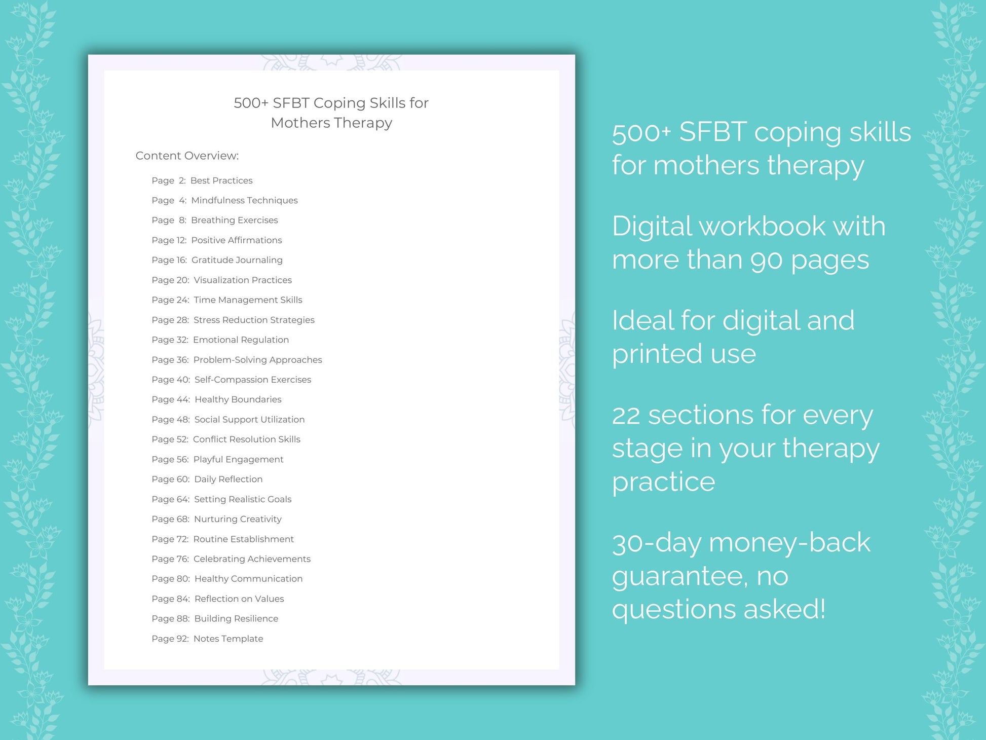 Mothers Solution-Focused Brief Therapy (SFBT) Therapist Worksheets