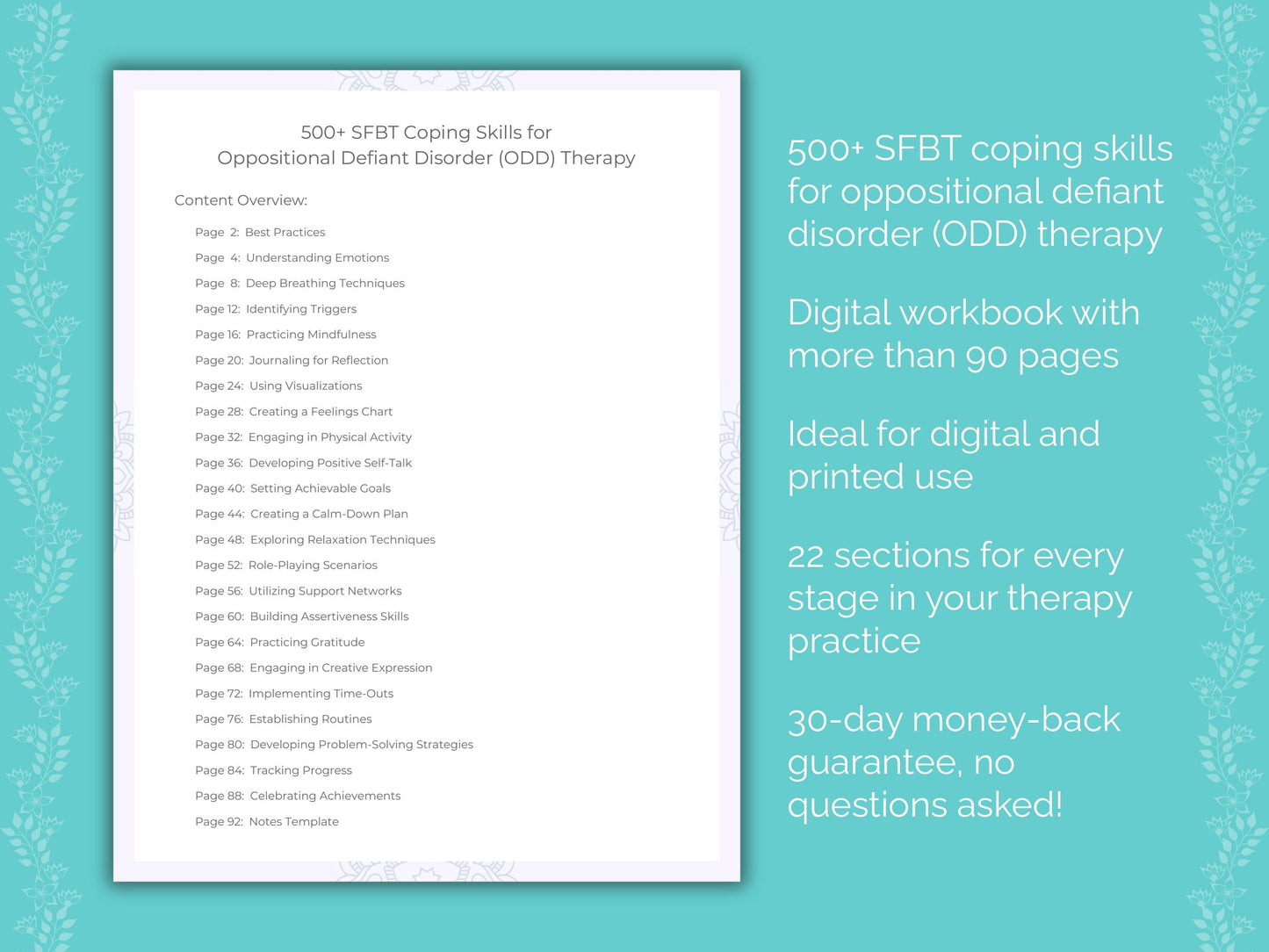 Oppositional Defiant Disorder (ODD) Solution-Focused Brief Therapy (SFBT) Therapist Worksheets