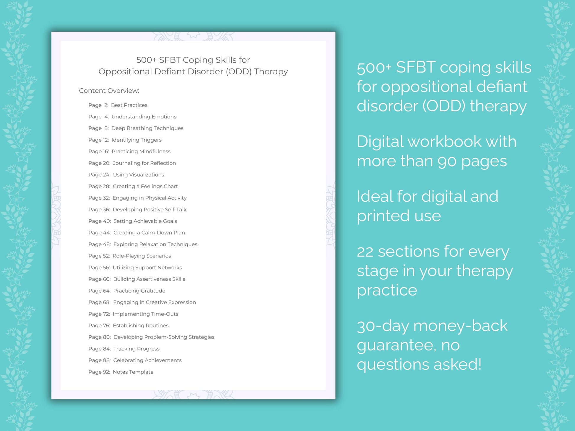 Oppositional Defiant Disorder (ODD) Solution-Focused Brief Therapy (SFBT) Therapist Worksheets