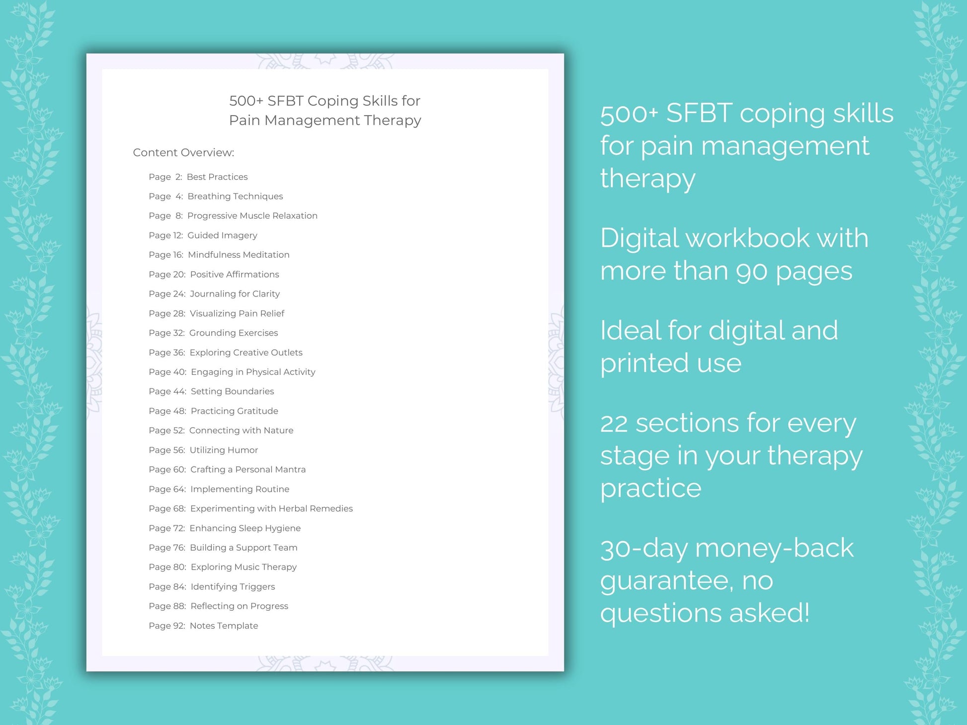 Pain Management Solution-Focused Brief Therapy (SFBT) Therapist Worksheets