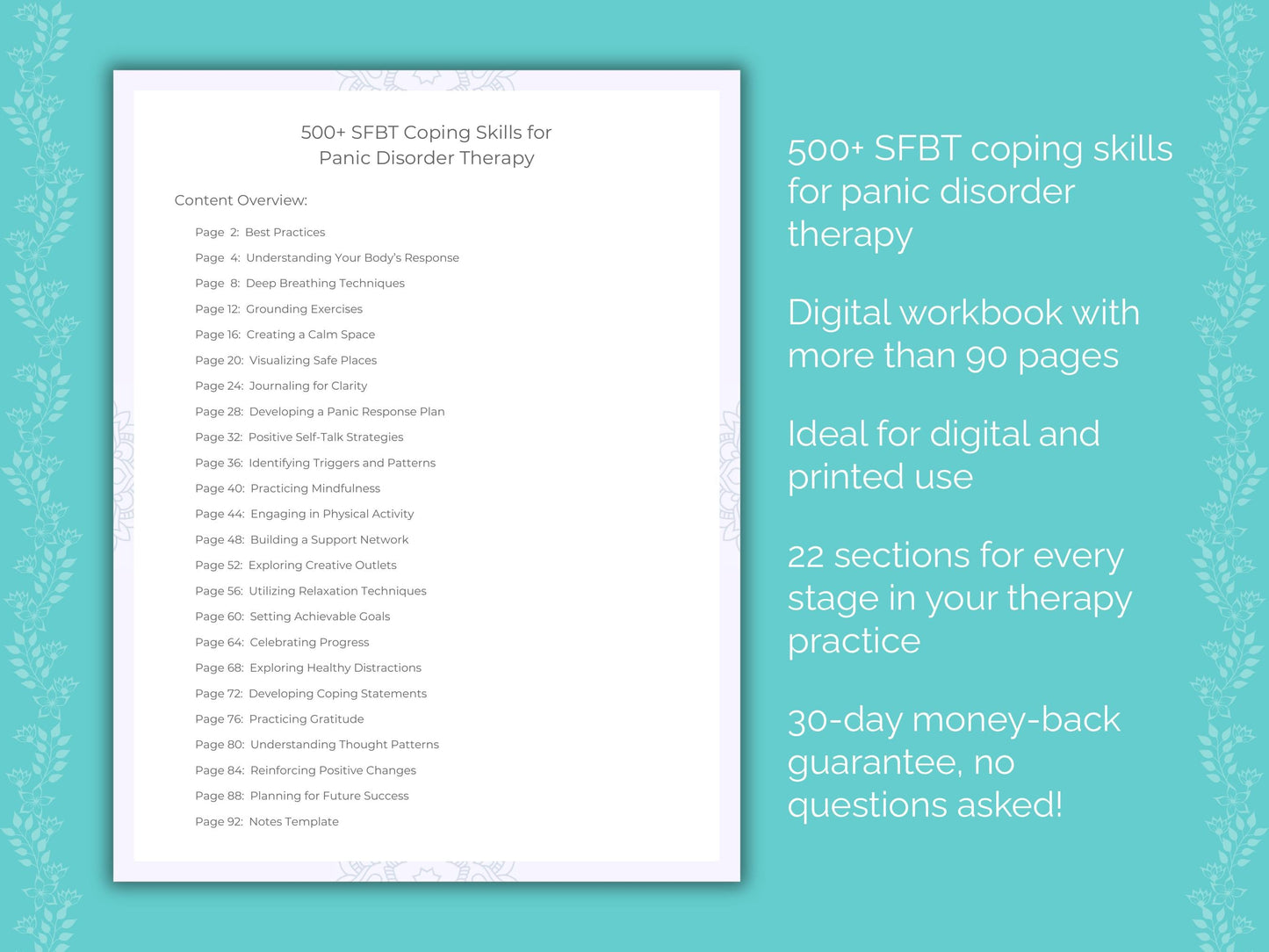 Panic Disorder Solution-Focused Brief Therapy (SFBT) Therapist Worksheets