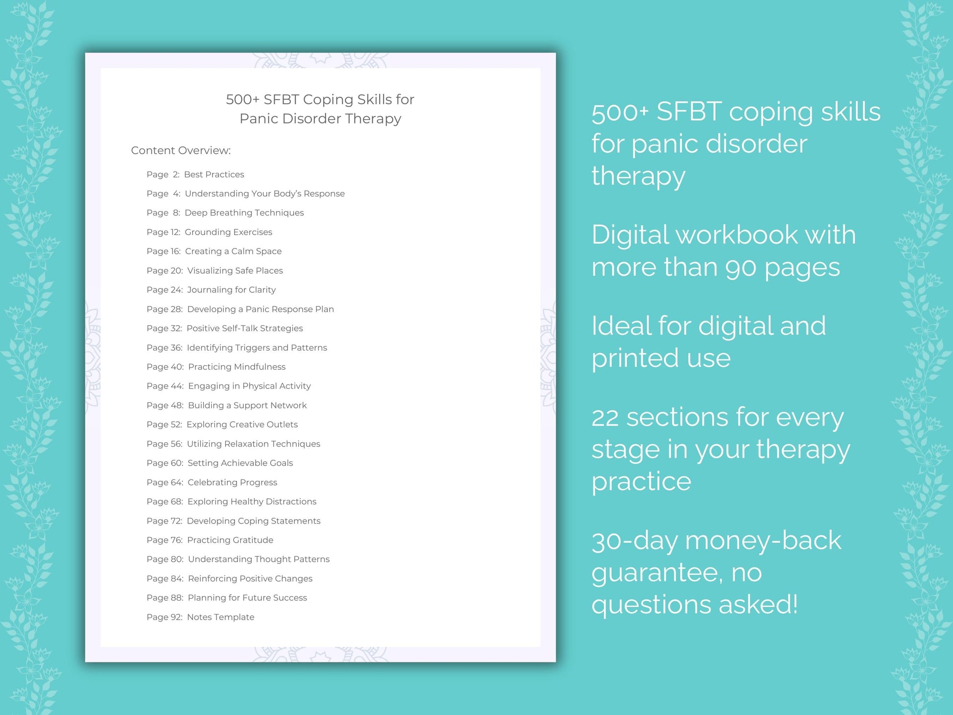 Panic Disorder Solution-Focused Brief Therapy (SFBT) Therapist Worksheets