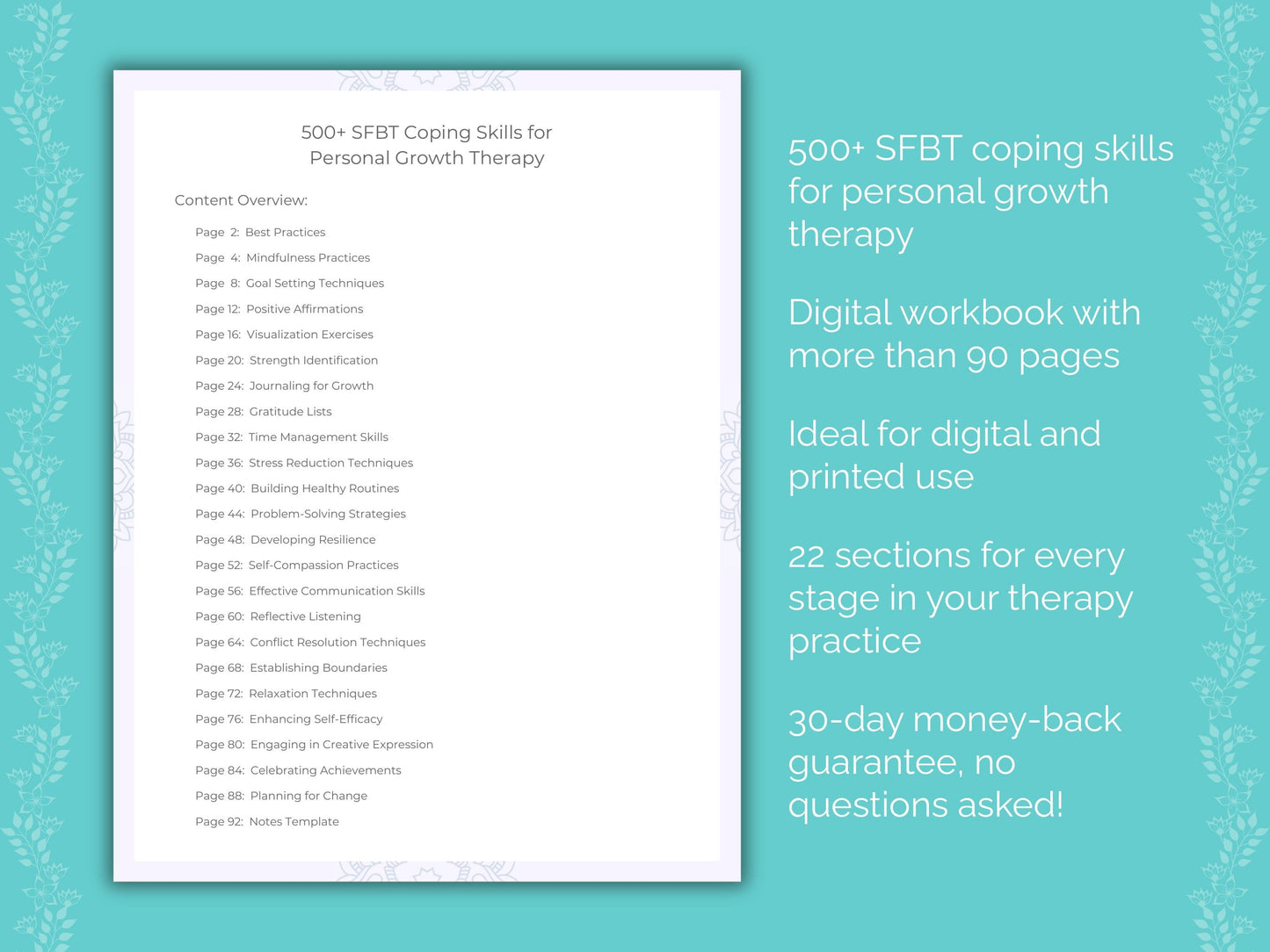 Personal Growth Solution-Focused Brief Therapy (SFBT) Therapist Worksheets