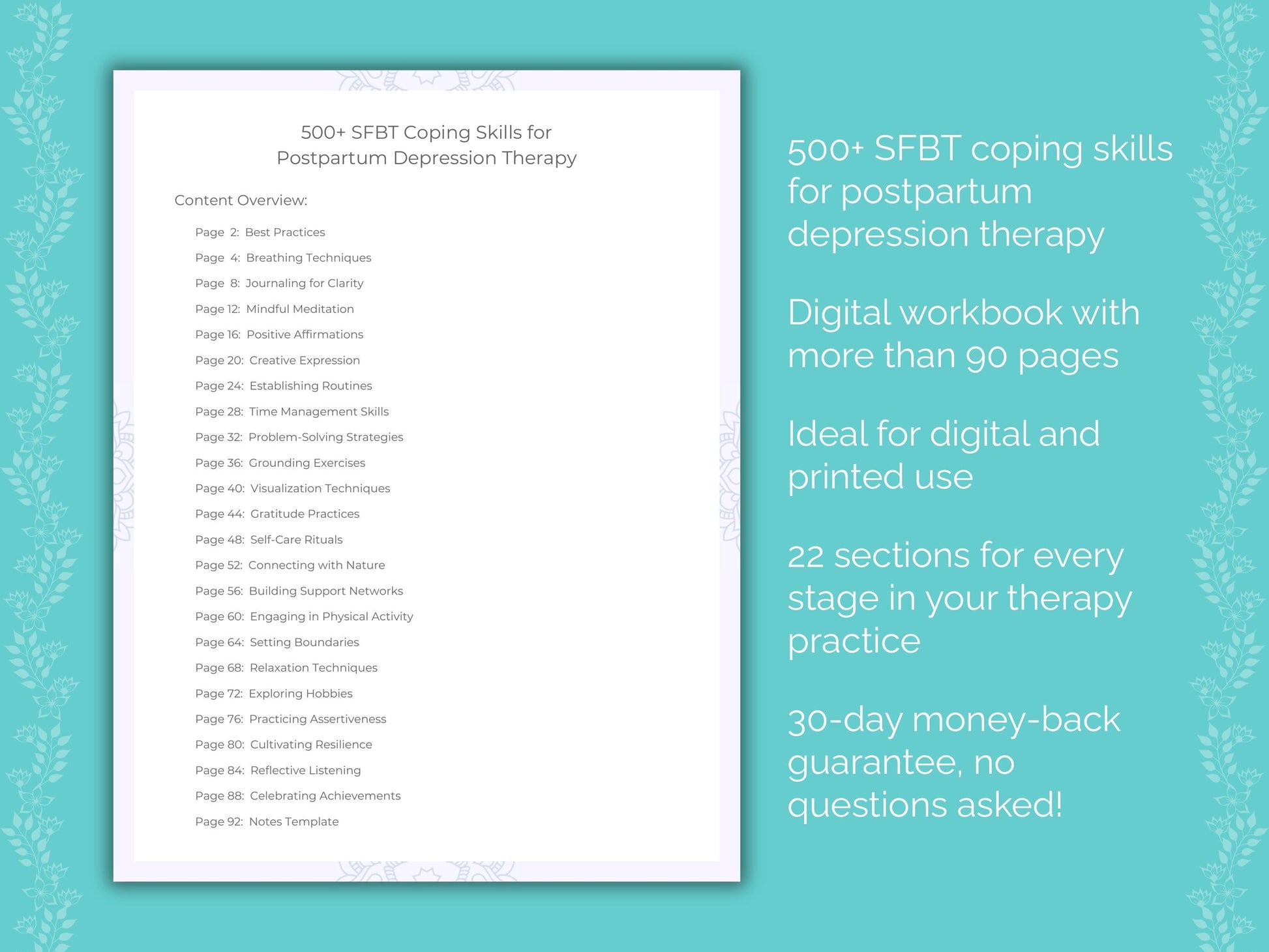 Postpartum Depression Solution-Focused Brief Therapy (SFBT) Therapist Worksheets