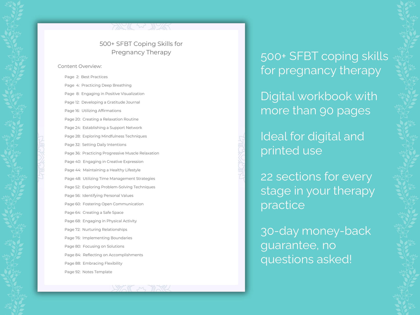 Pregnancy Solution-Focused Brief Therapy (SFBT) Therapist Worksheets