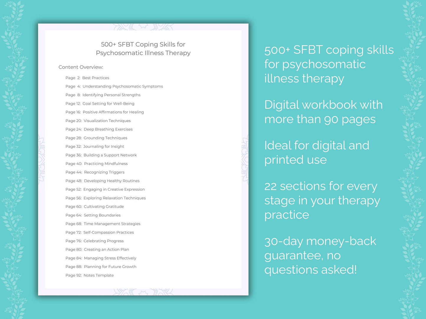 Psychosomatic Illness Solution-Focused Brief Therapy (SFBT) Therapist Worksheets