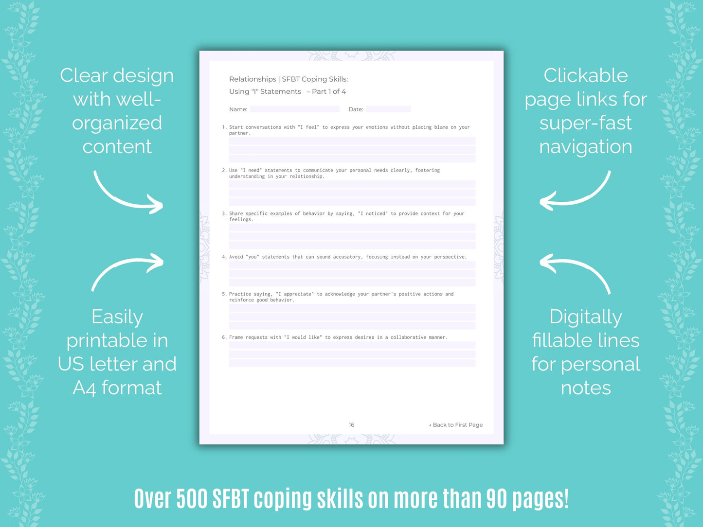 Relationships Solution-Focused Brief Therapy (SFBT) Counseling Templates