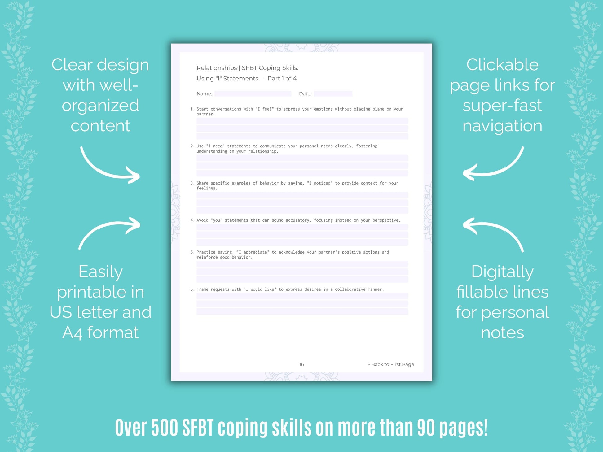 Relationships Solution-Focused Brief Therapy (SFBT) Counseling Templates