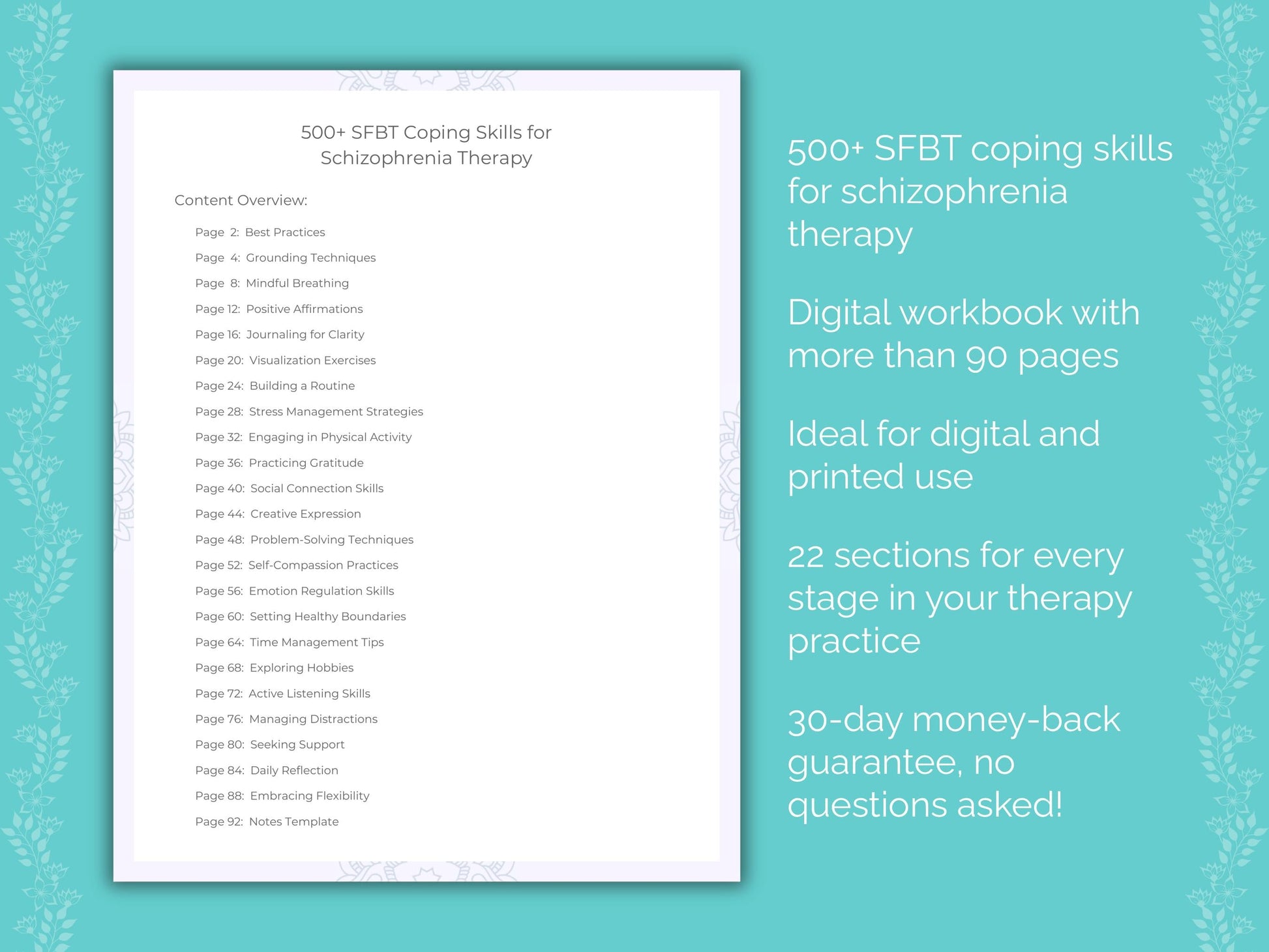 Schizophrenia Solution-Focused Brief Therapy (SFBT) Therapist Worksheets