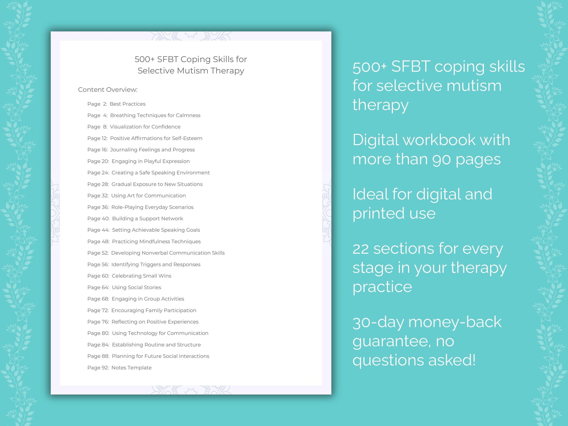 Selective Mutism Solution-Focused Brief Therapy (SFBT) Therapist Worksheets