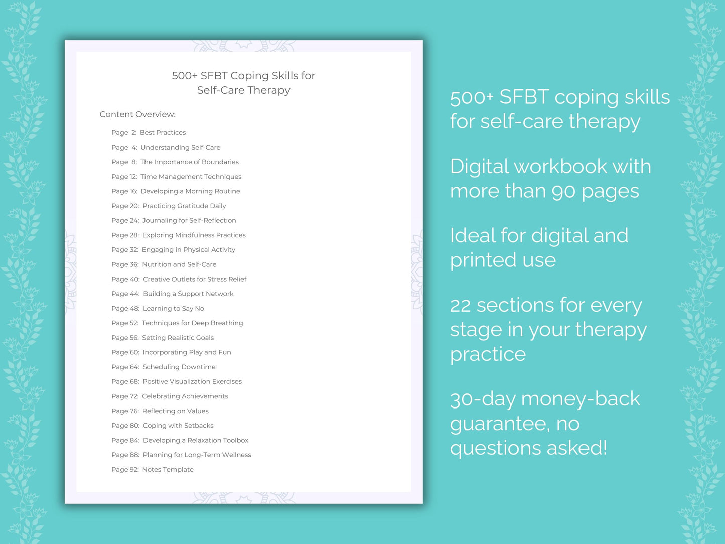 Self-Care Solution-Focused Brief Therapy (SFBT) Therapist Worksheets
