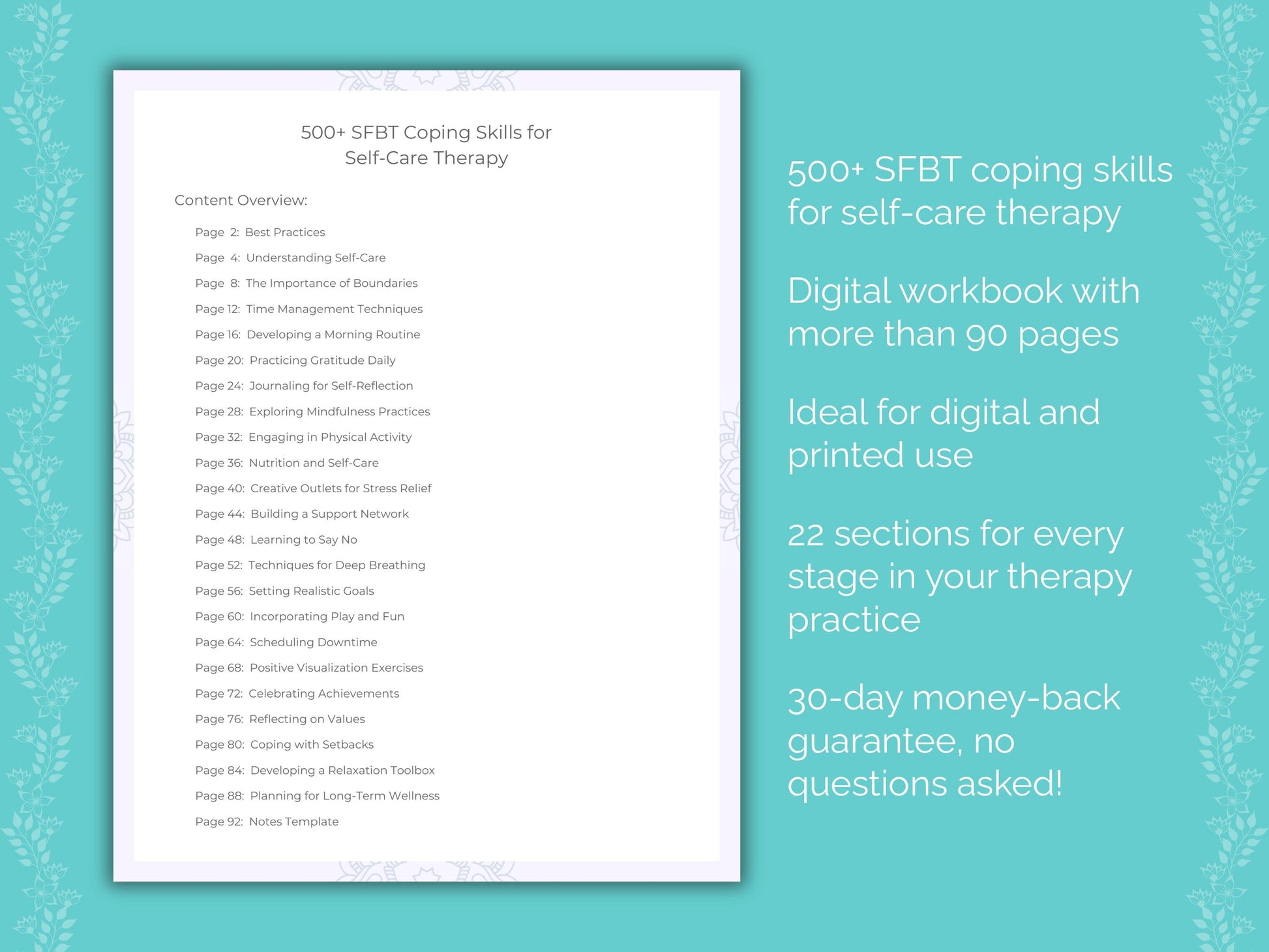 Self-Care Solution-Focused Brief Therapy (SFBT) Therapist Worksheets