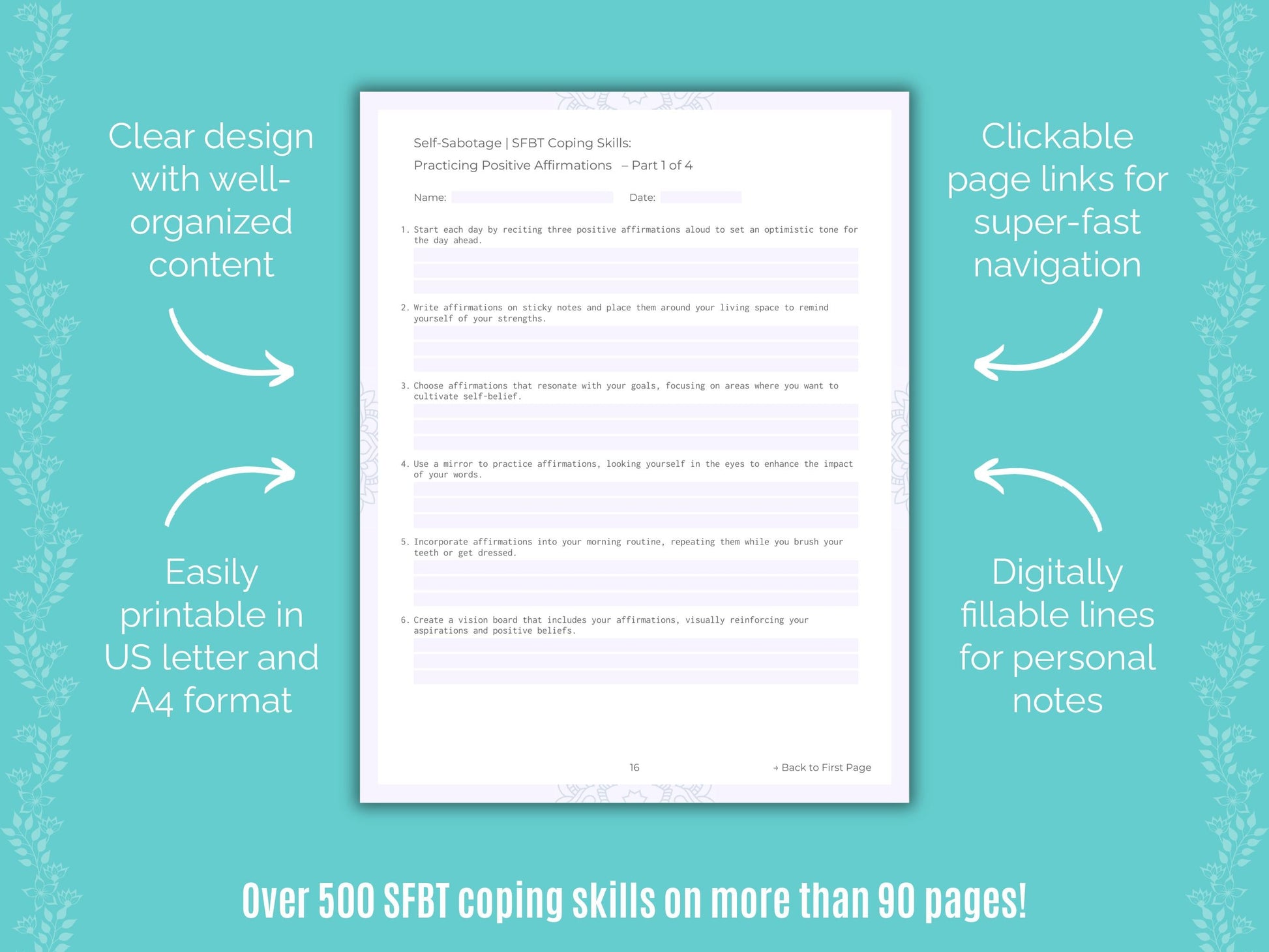 Self-Sabotage Solution-Focused Brief Therapy (SFBT) Counseling Templates