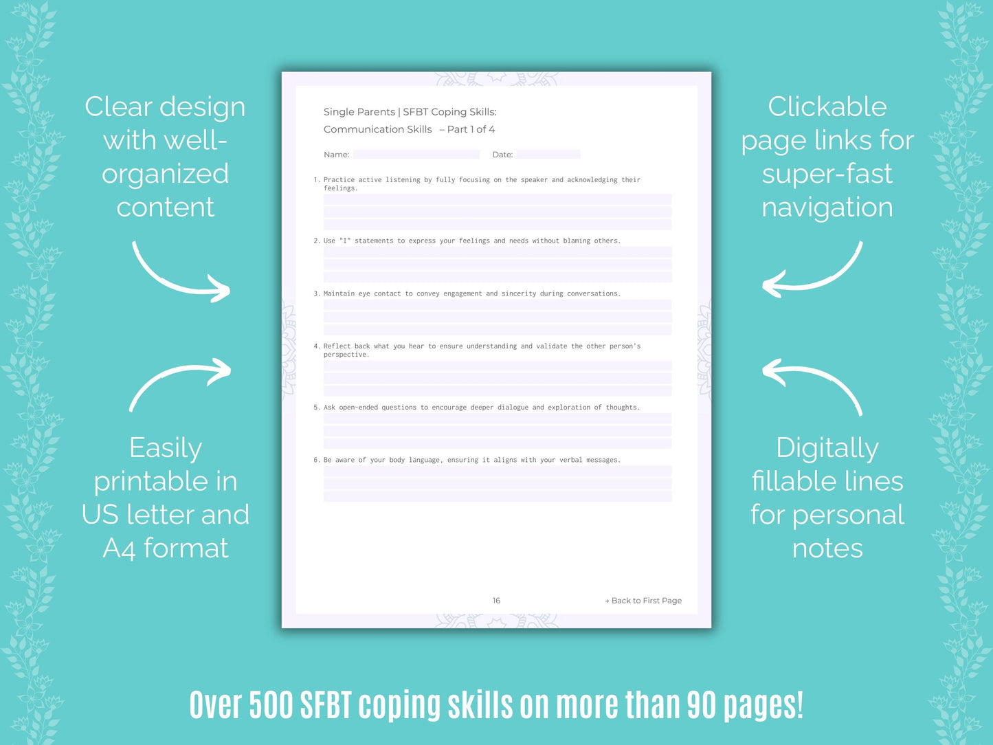 Single Parents Solution-Focused Brief Therapy (SFBT) Counseling Templates