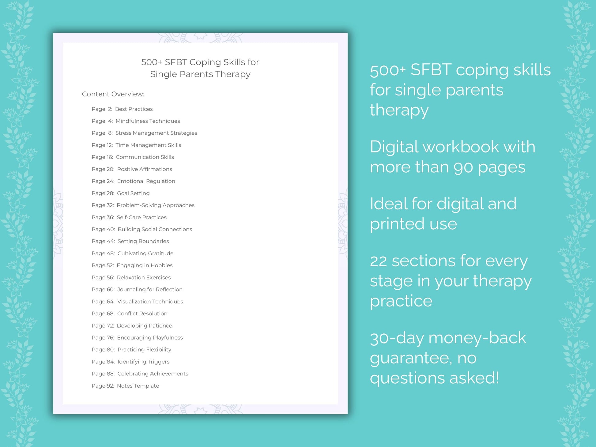 Single Parents Solution-Focused Brief Therapy (SFBT) Therapist Worksheets