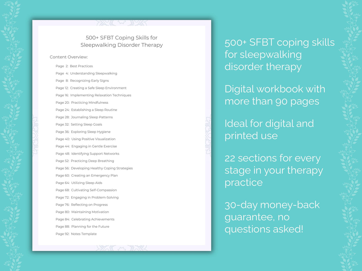 Sleepwalking Disorder Solution-Focused Brief Therapy (SFBT) Therapist Worksheets