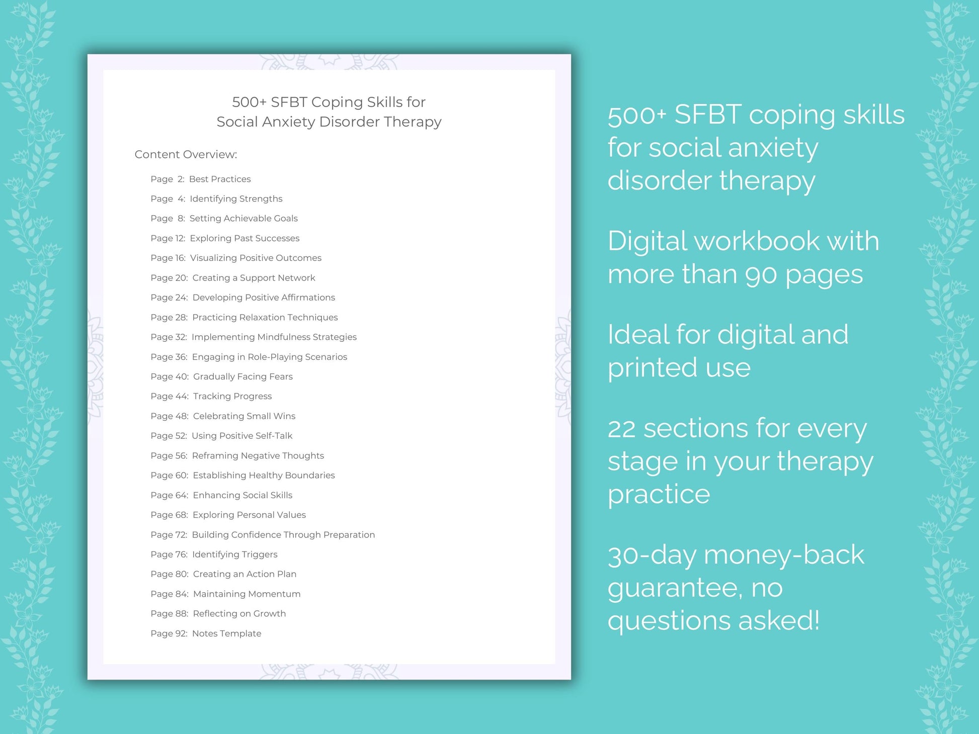 Social Anxiety Disorder Solution-Focused Brief Therapy (SFBT) Therapist Worksheets