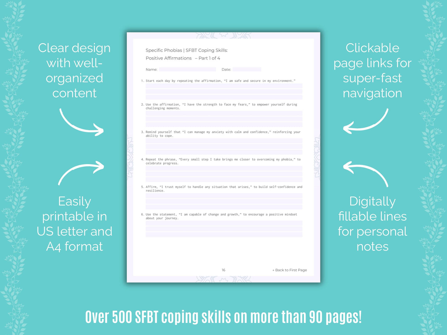 Specific Phobias Solution-Focused Brief Therapy (SFBT) Counseling Templates