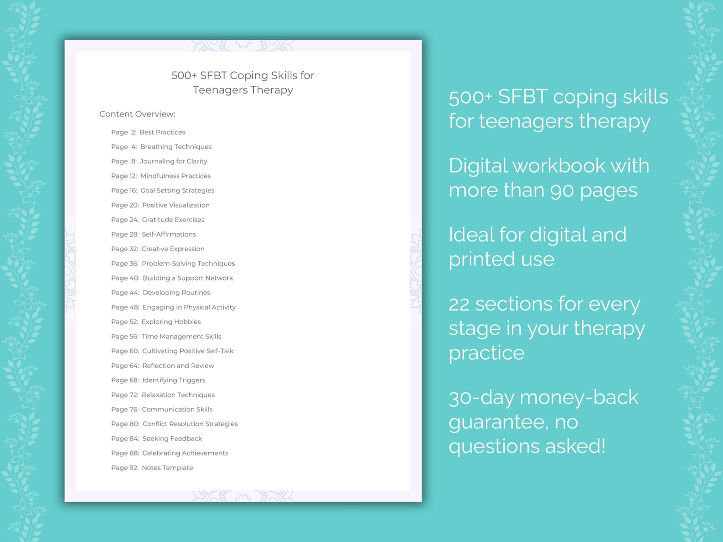 Teenagers Solution-Focused Brief Therapy (SFBT) Therapist Worksheets