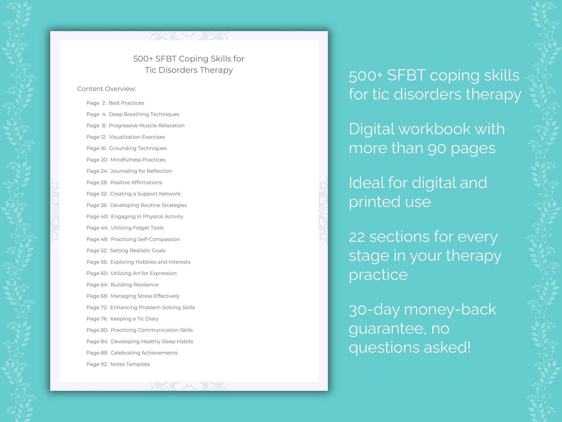 Tic Disorders Solution-Focused Brief Therapy (SFBT) Therapist Worksheets