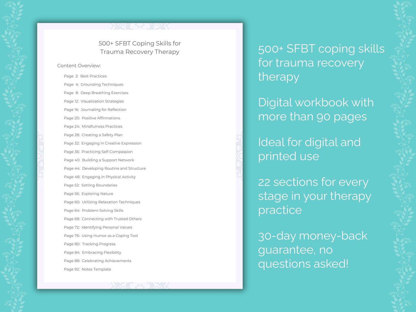 Trauma Recovery Solution-Focused Brief Therapy (SFBT) Therapist Worksheets