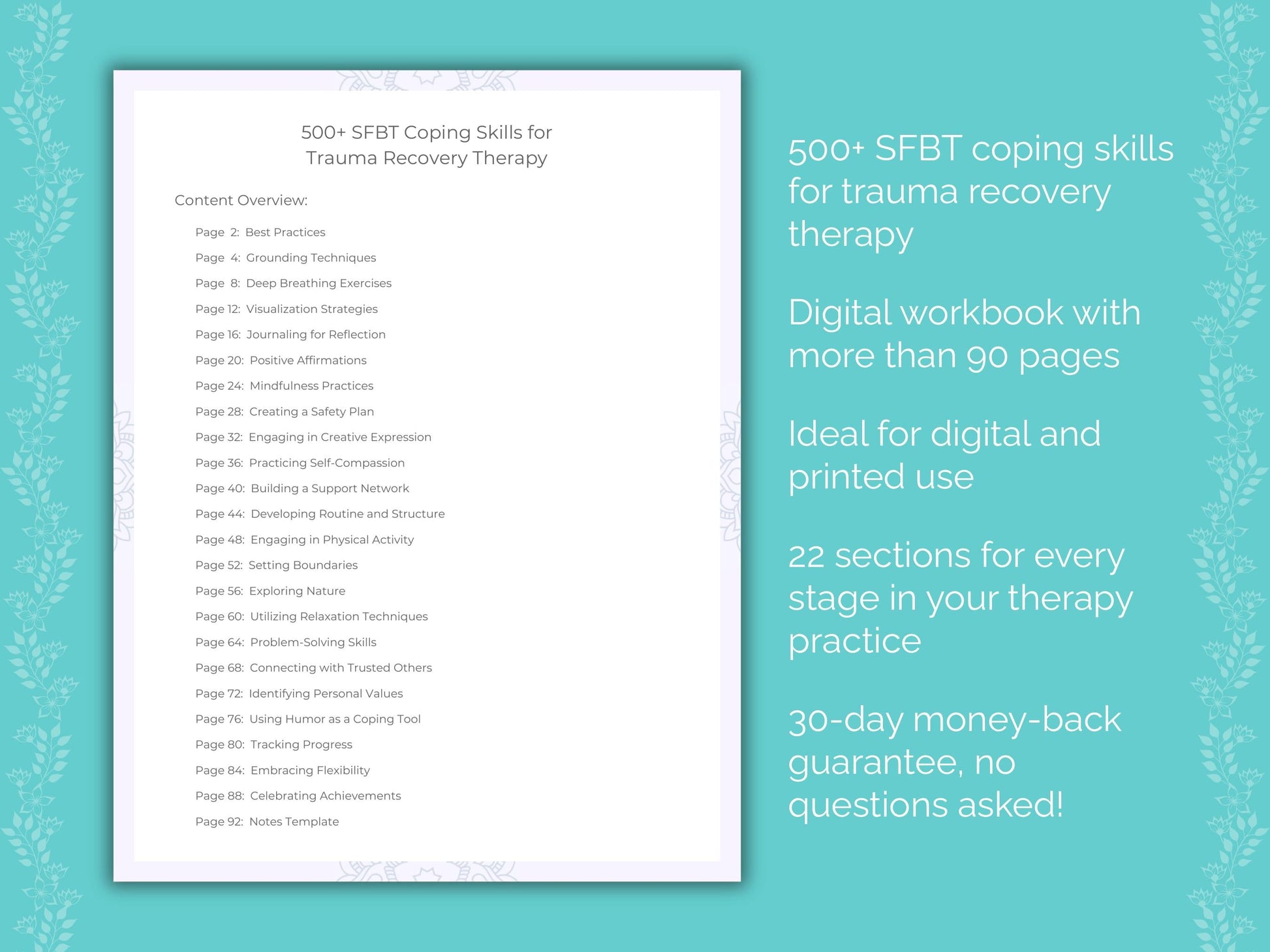 Trauma Recovery Solution-Focused Brief Therapy (SFBT) Therapist Worksheets