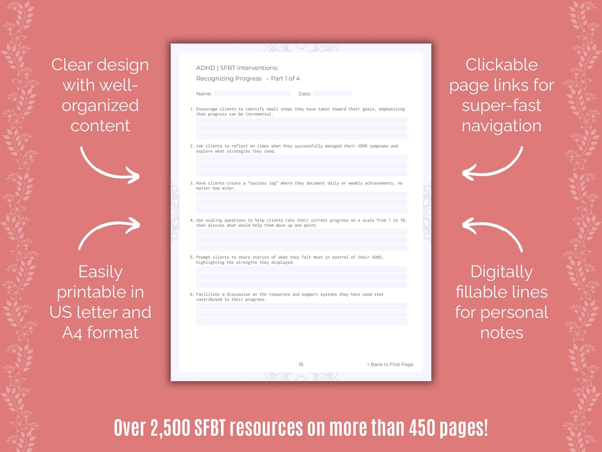 ADHD Solution-Focused Brief Therapy (SFBT) Counseling Templates