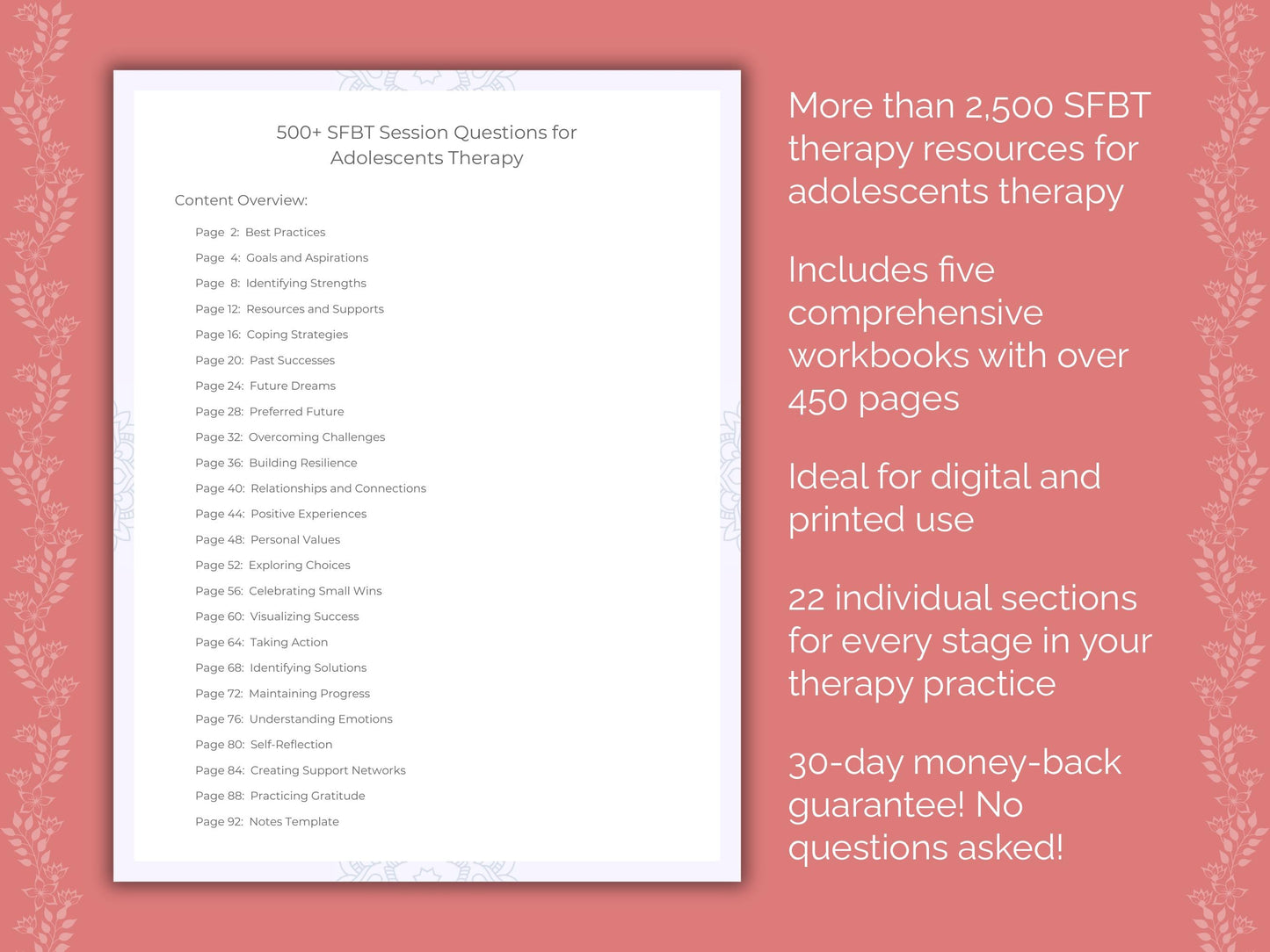 Adolescents Solution-Focused Brief Therapy (SFBT) Therapist Worksheets