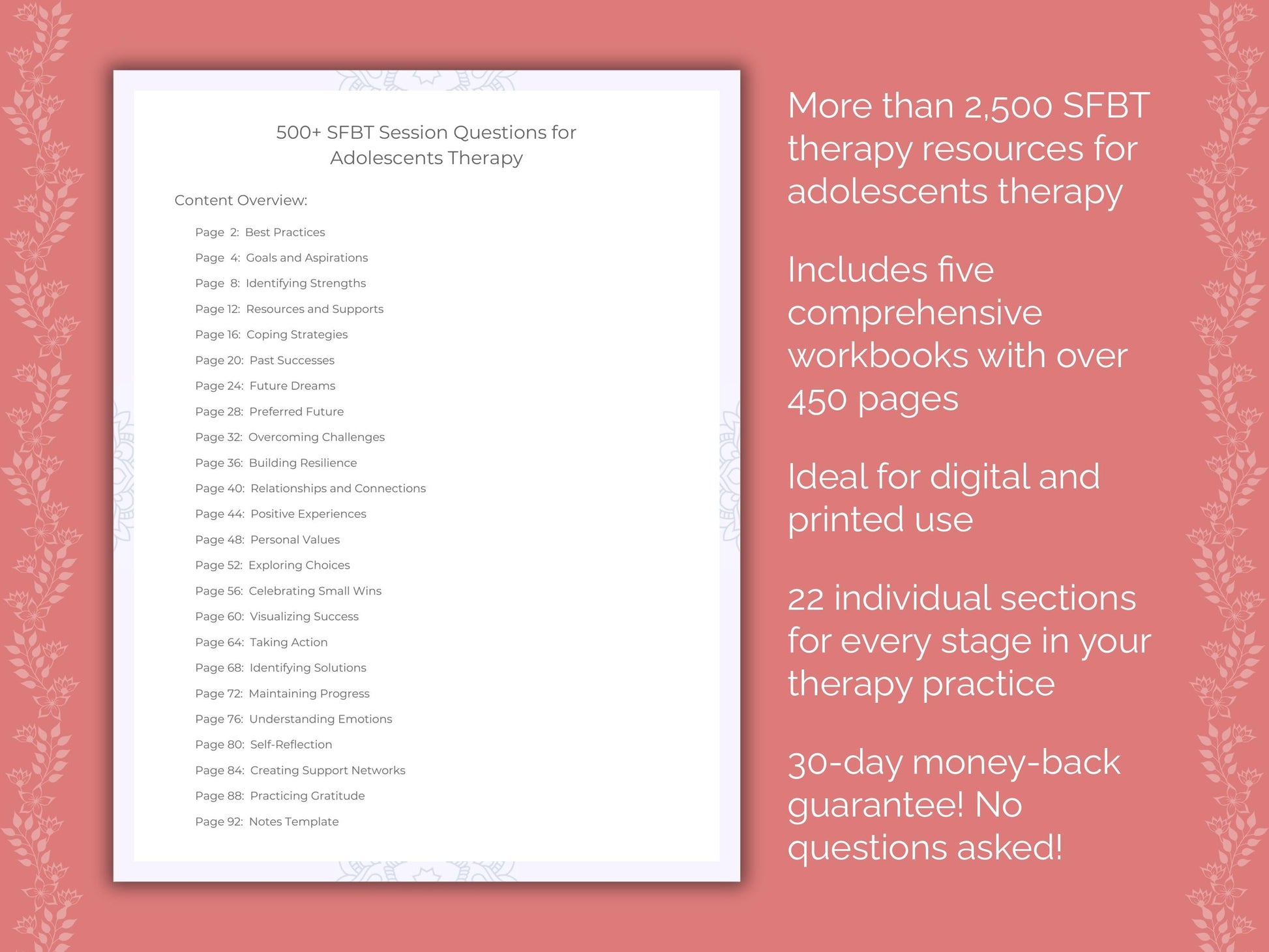 Adolescents Solution-Focused Brief Therapy (SFBT) Therapist Worksheets