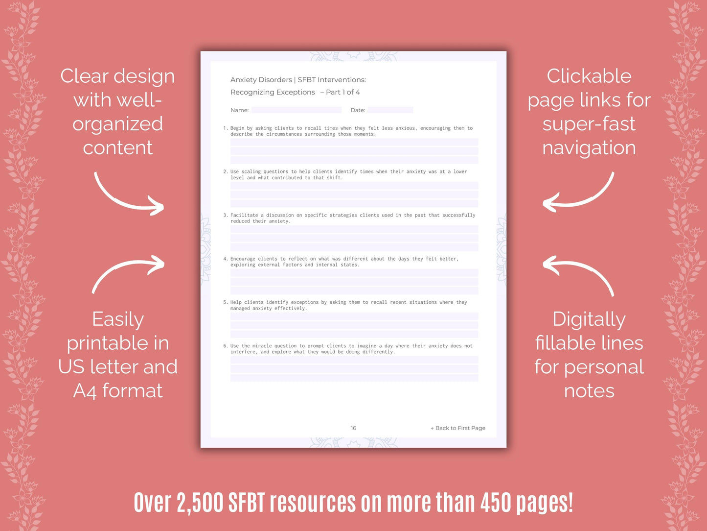 Anxiety Disorders Solution-Focused Brief Therapy (SFBT) Counseling Templates