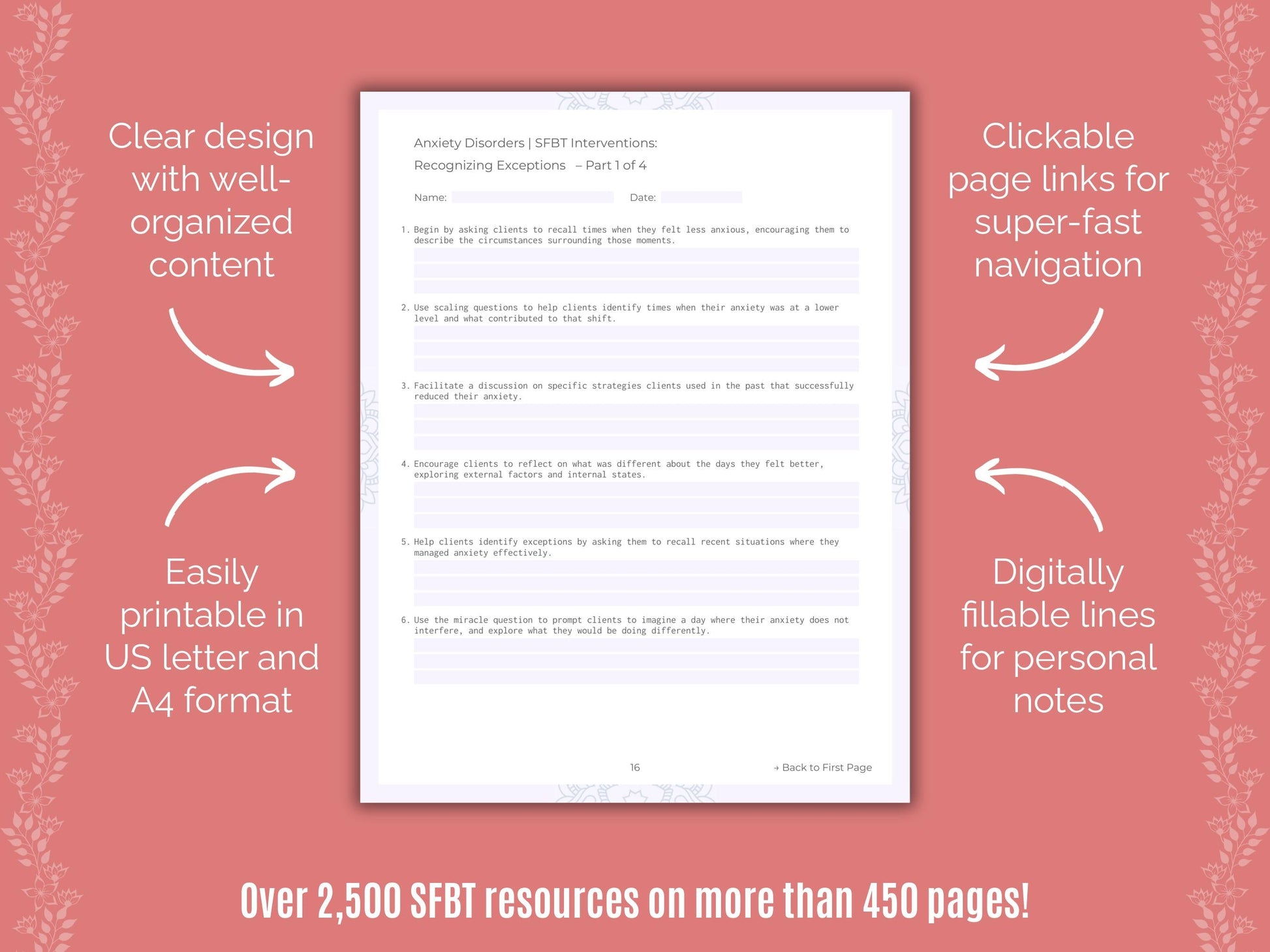 Anxiety Disorders Solution-Focused Brief Therapy (SFBT) Counseling Templates