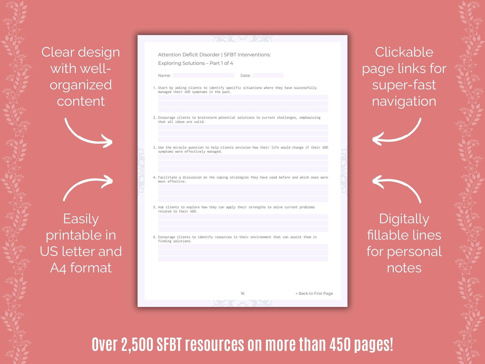 Attention Deficit Disorder (ADD) Solution-Focused Brief Therapy (SFBT) Counseling Templates