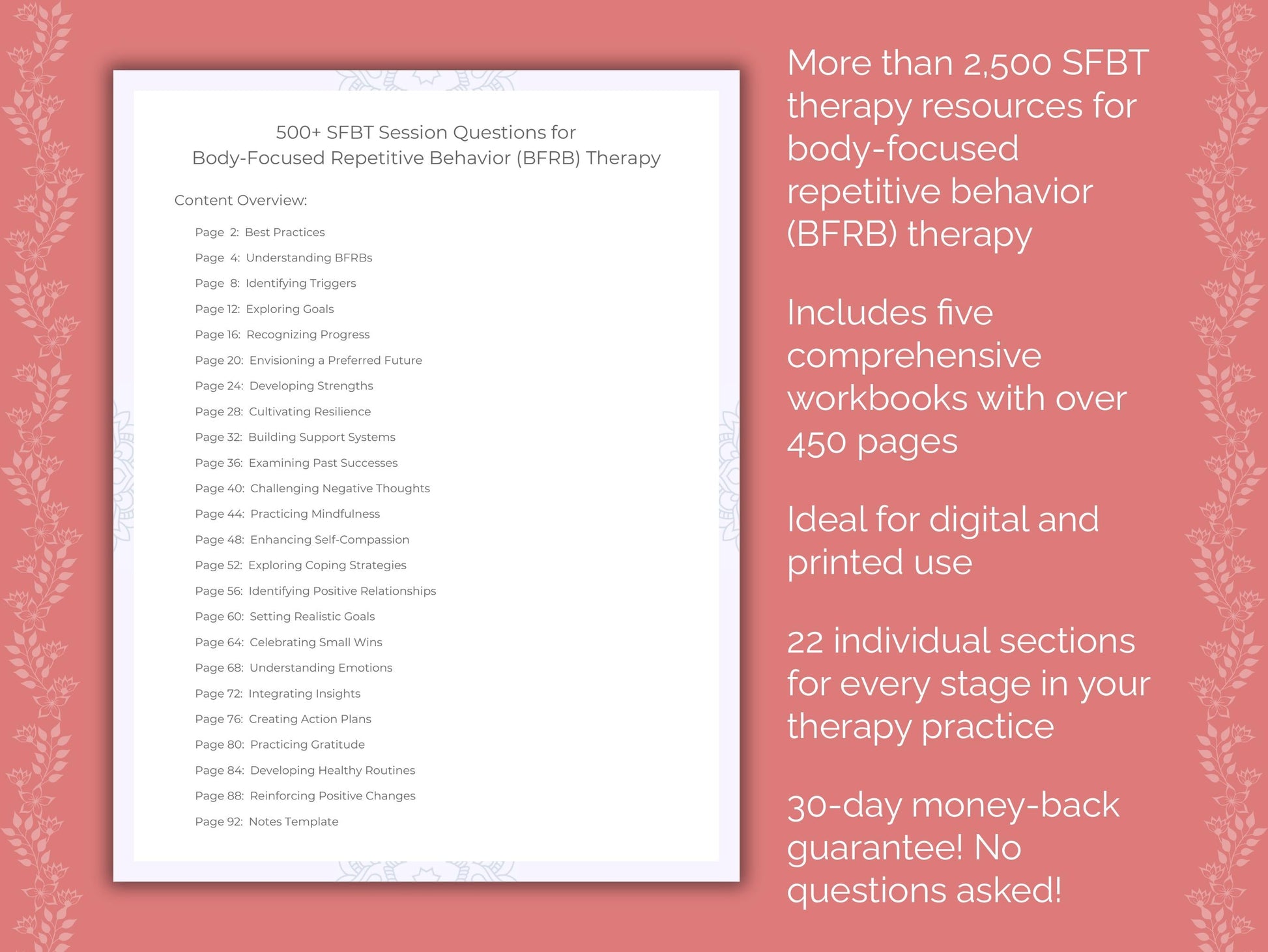 Body-Focused Repetitive Behavior (BFRB) Solution-Focused Brief Therapy (SFBT) Therapist Worksheets