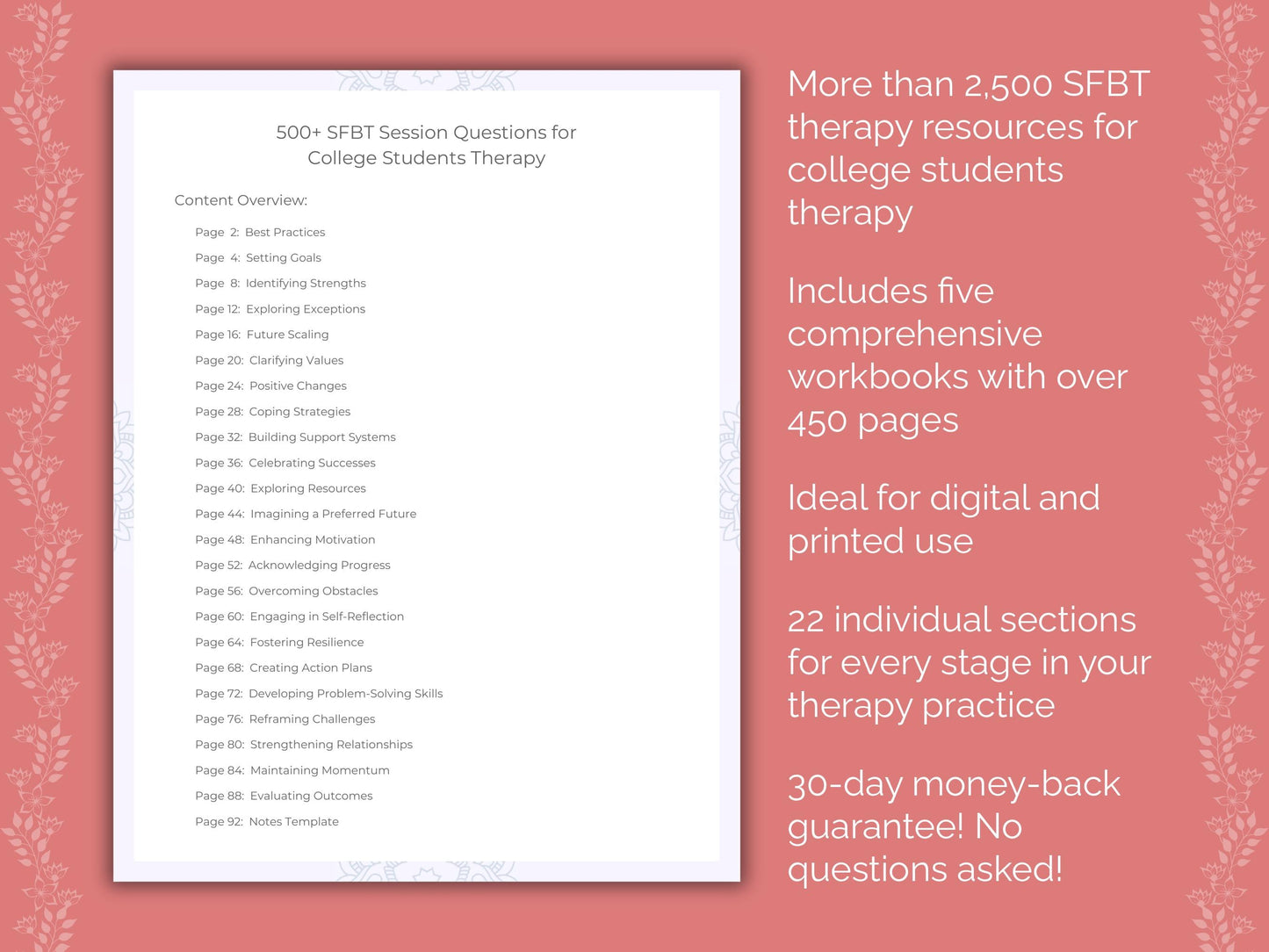 College Students Solution-Focused Brief Therapy (SFBT) Therapist Worksheets